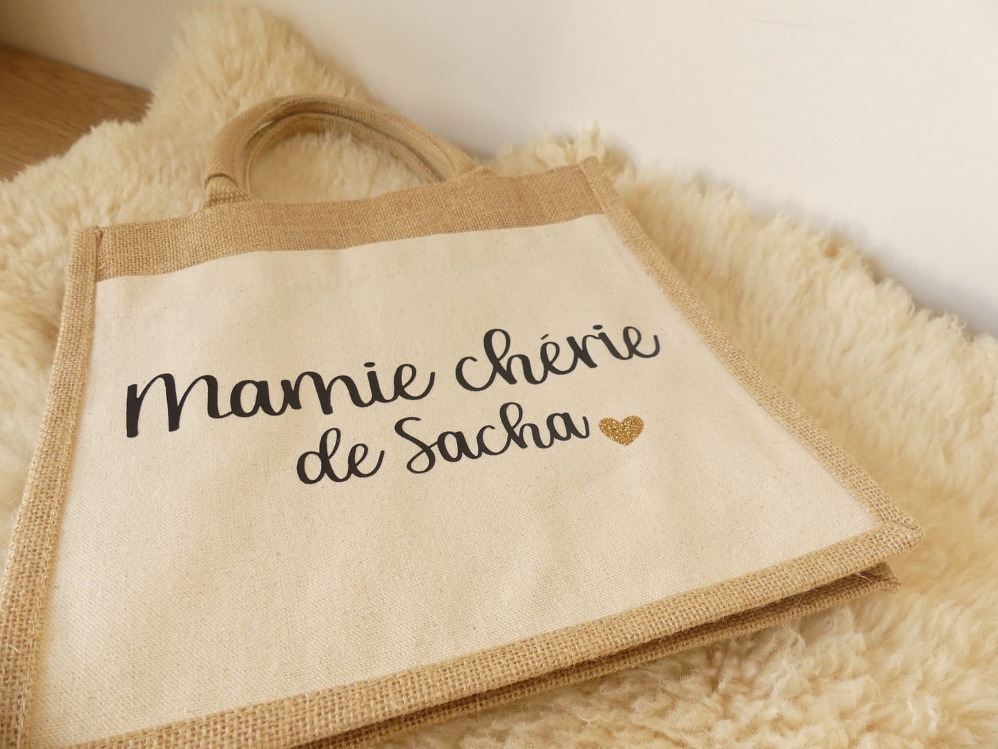 Sac cabas en toile de jute – Pour une mamie en or