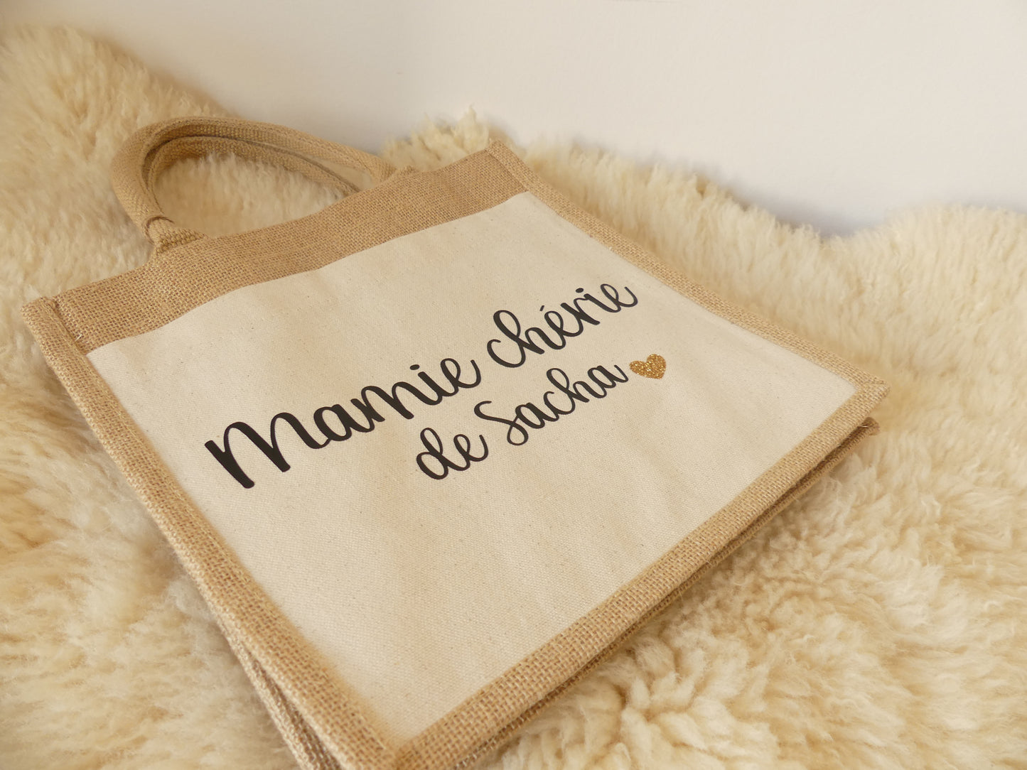 Sac cabas en toile de jute – Pour une mamie en or