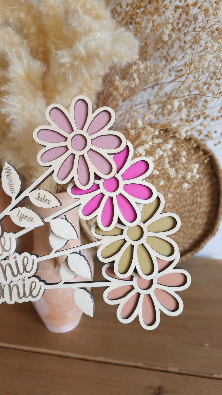 fleur en bois - fin d'année - Maîtresse - atsem - cadeau personnalisé- nounou