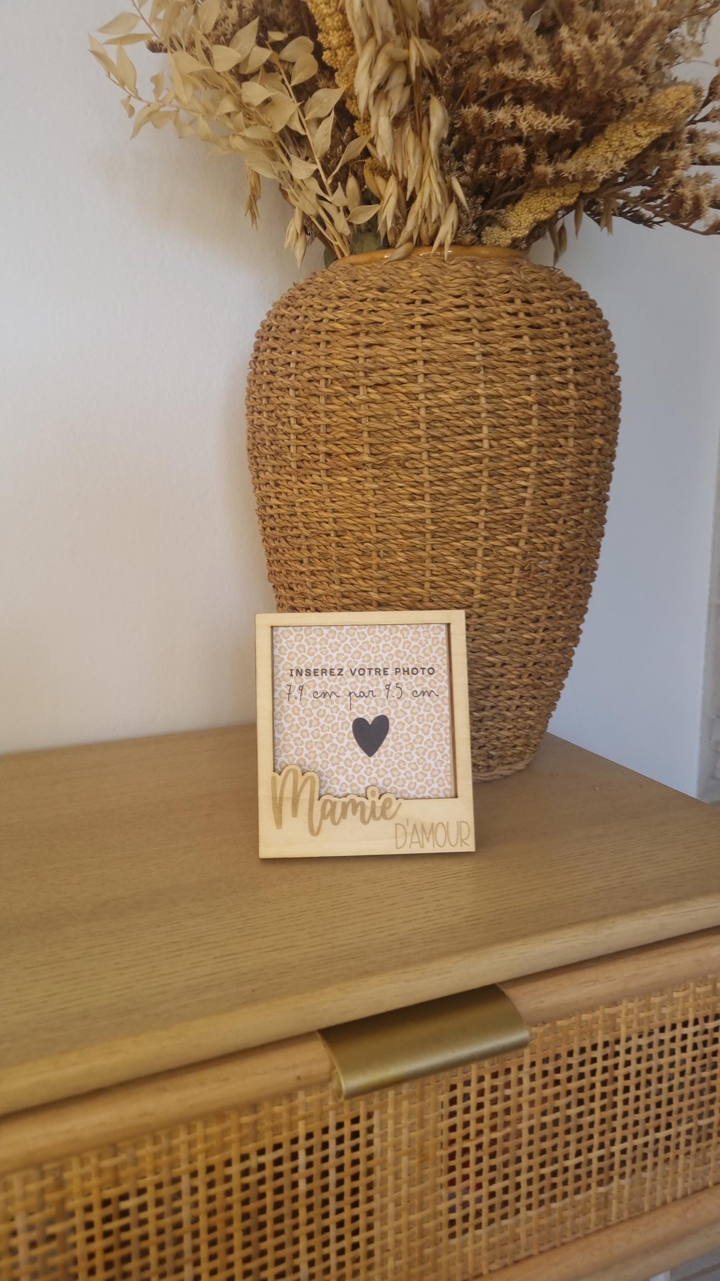 Cadre Polaroid en Bois Personnalisé - Fête des mamies - Mamies d'amour - Les petits coeurs à mamie - Les amours à mamie -