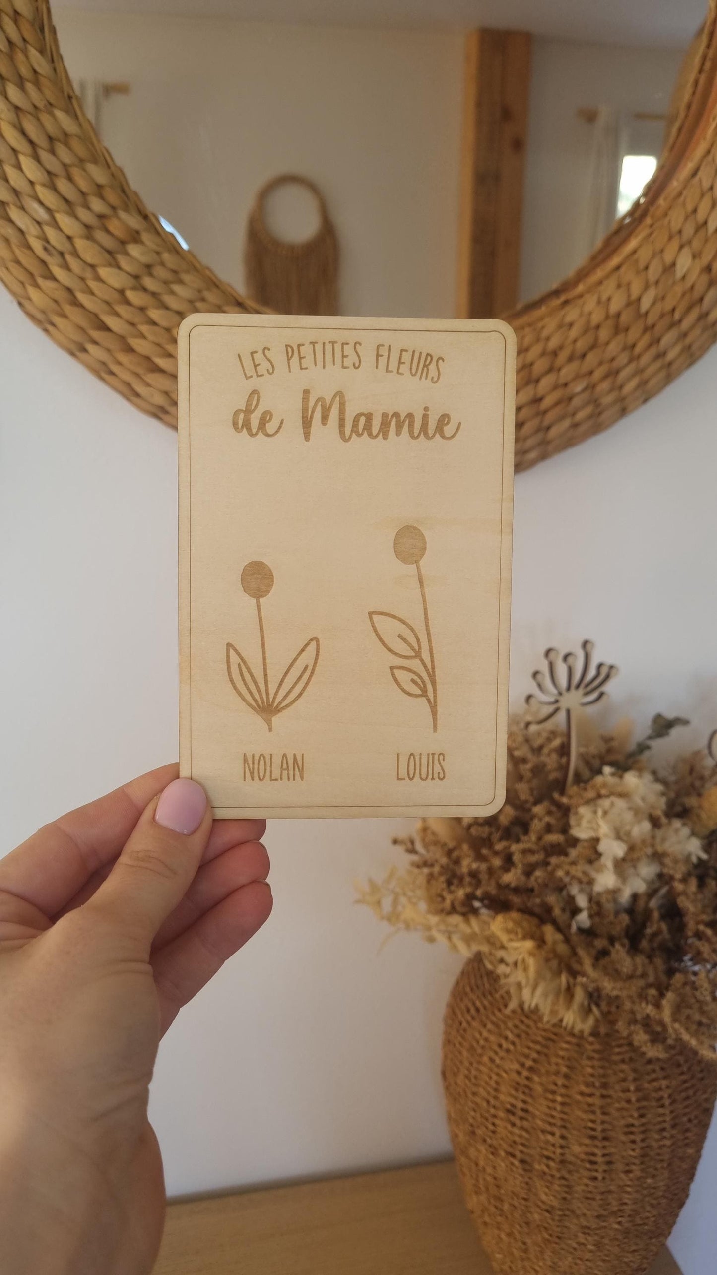 Carte postale en Bois Personnalisé - Fête des mamies - Mamies - Les petits coeurs à mamie - Les amours à mamie -