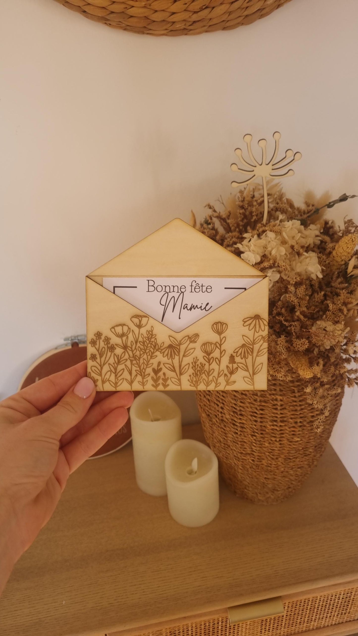 Enveloppe en Bois Personnalisé - Fête des mamies - Mamies - Les petits coeurs à mamie - Les amours à mamie -