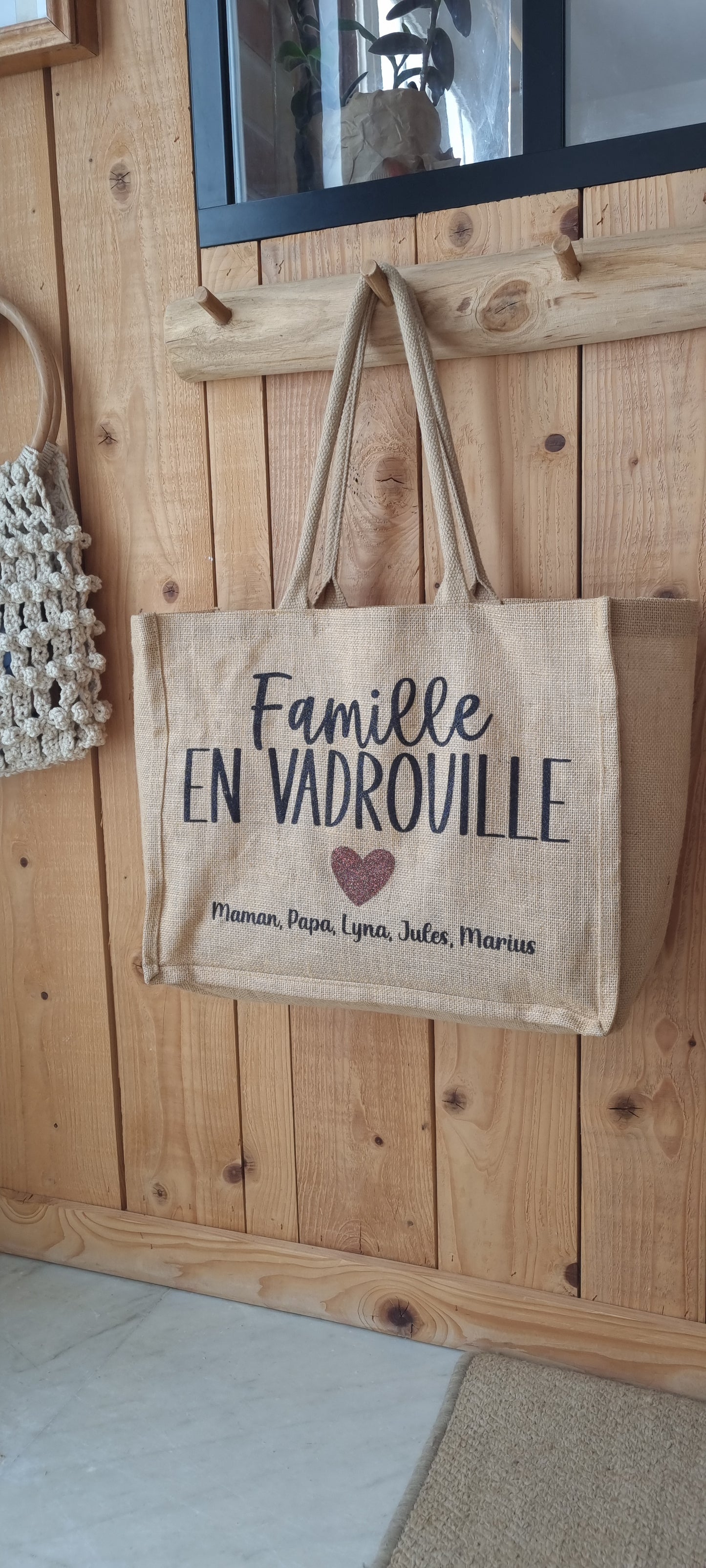 Sac cabas en toile de jute – Famille en vadrouille