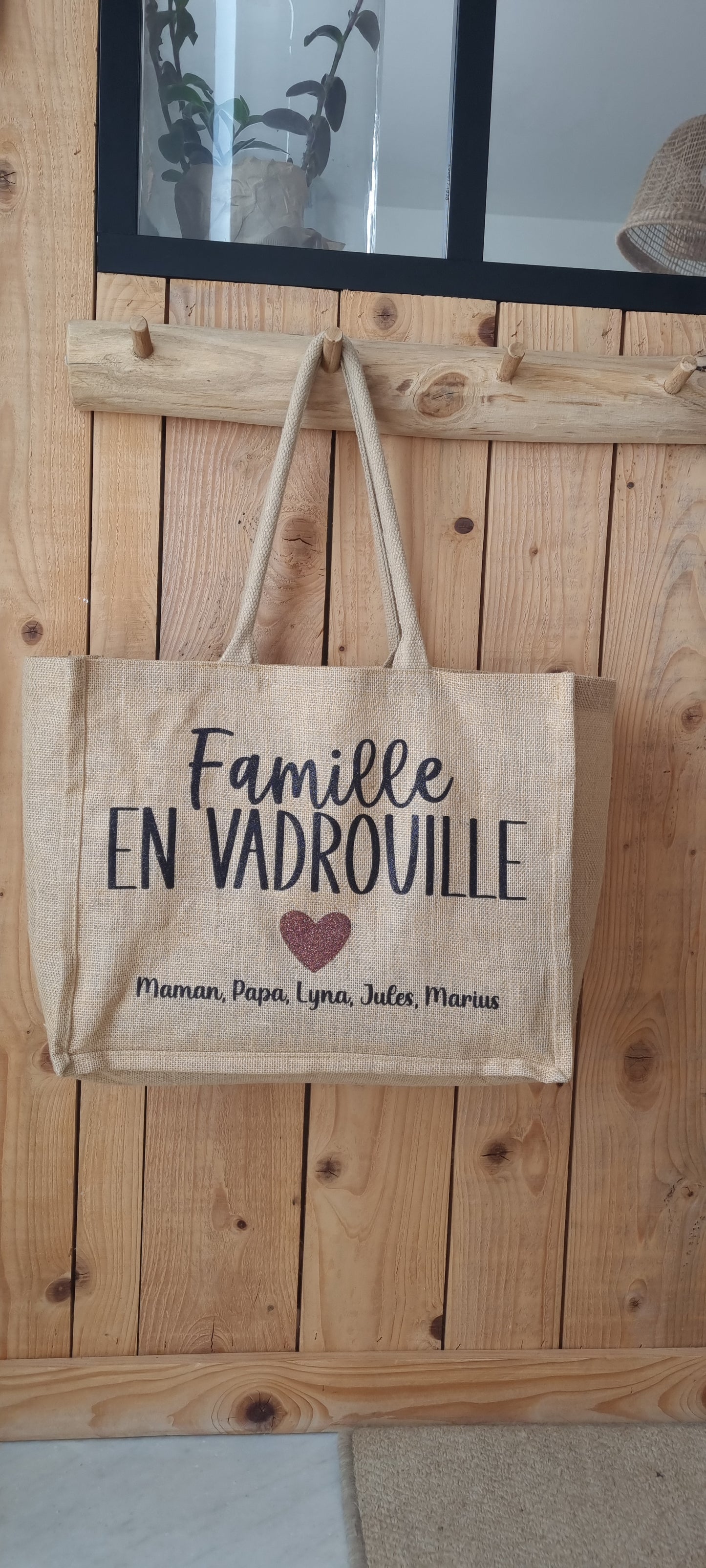Sac cabas en toile de jute – Famille en vadrouille