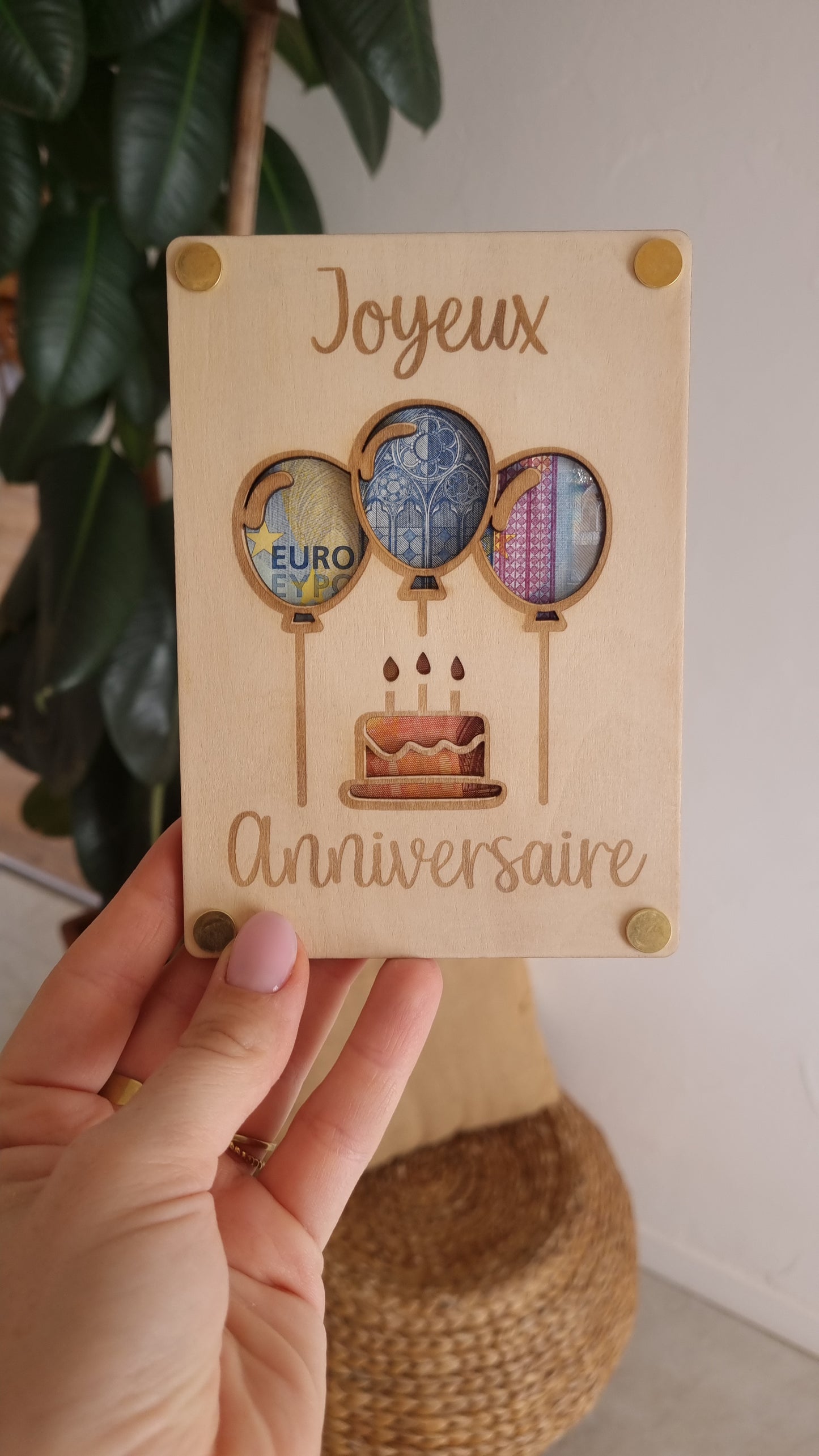 Carte en bois Joyeux anniversaire
