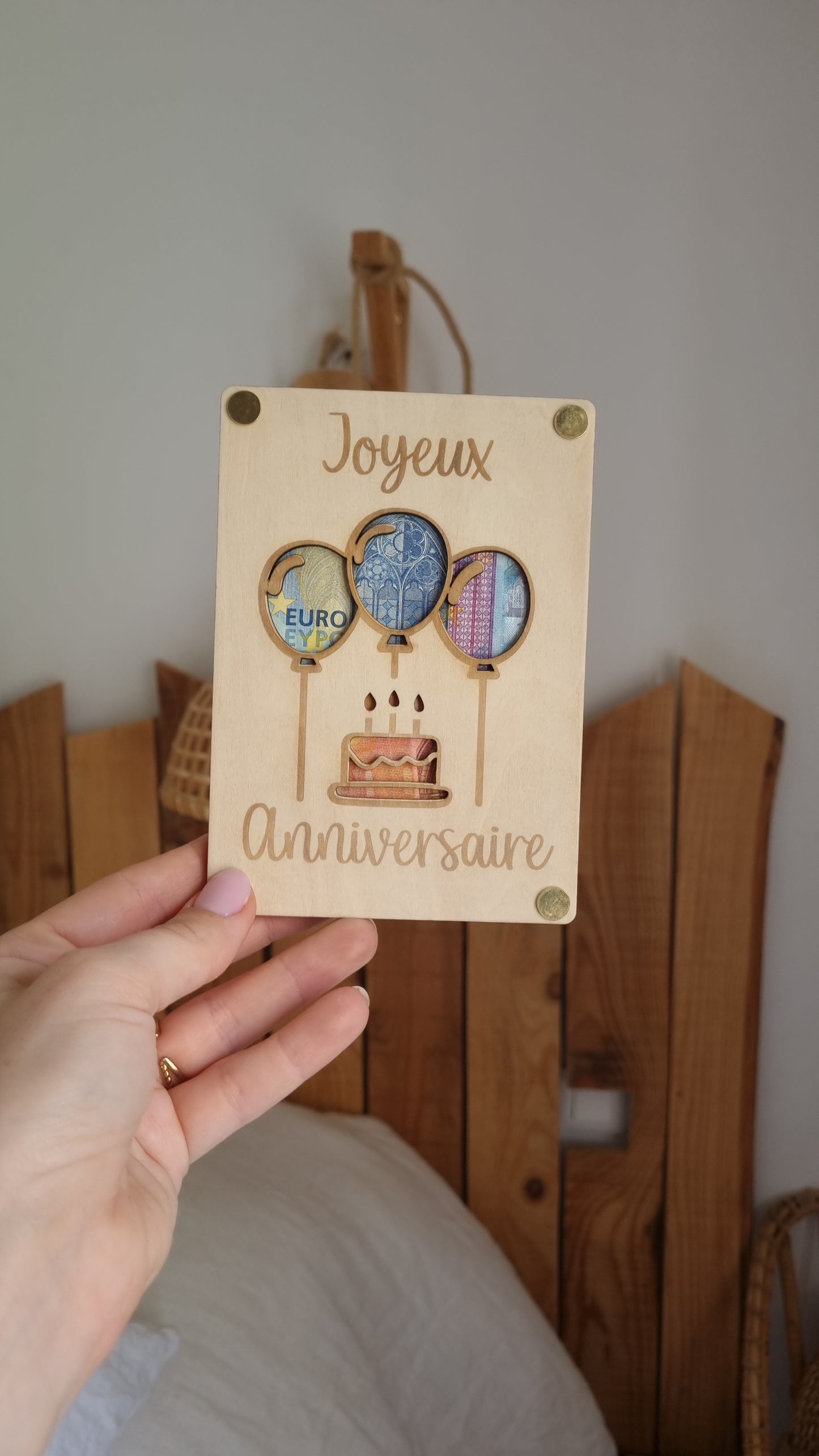 Carte en bois Joyeux anniversaire