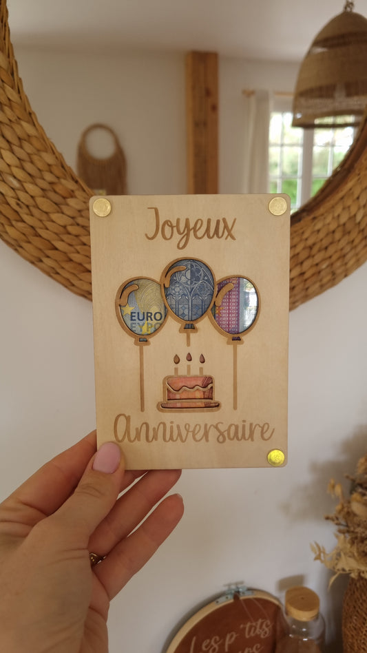 Carte en bois Joyeux anniversaire