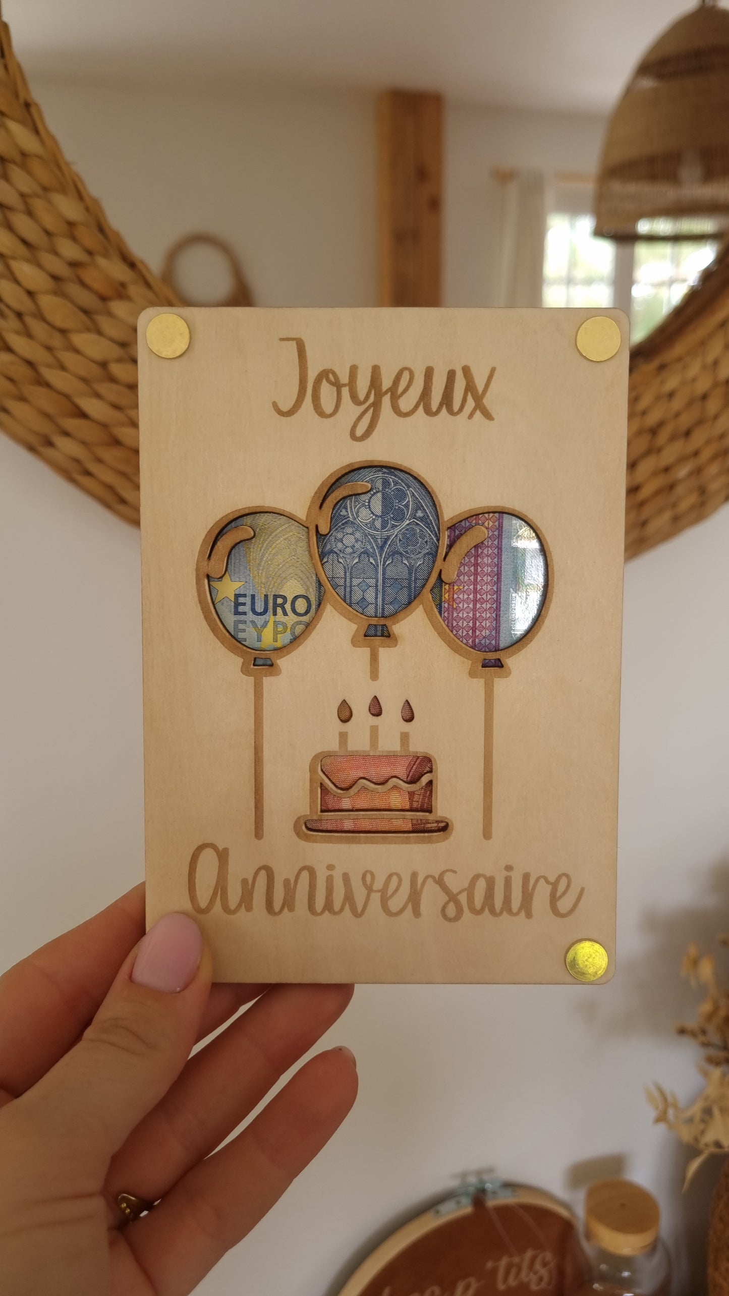 Carte en bois Joyeux anniversaire