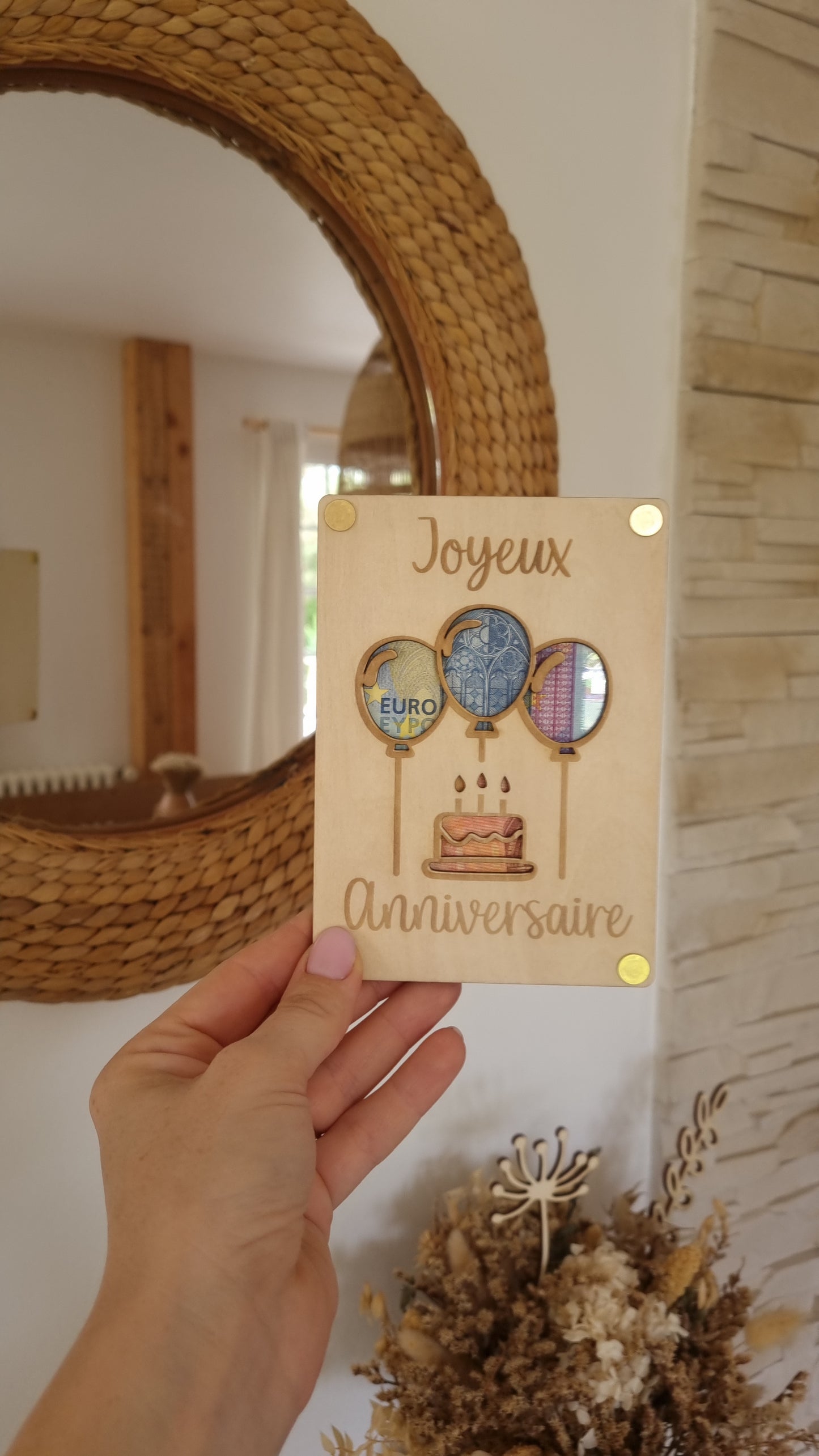 Carte en bois Joyeux anniversaire
