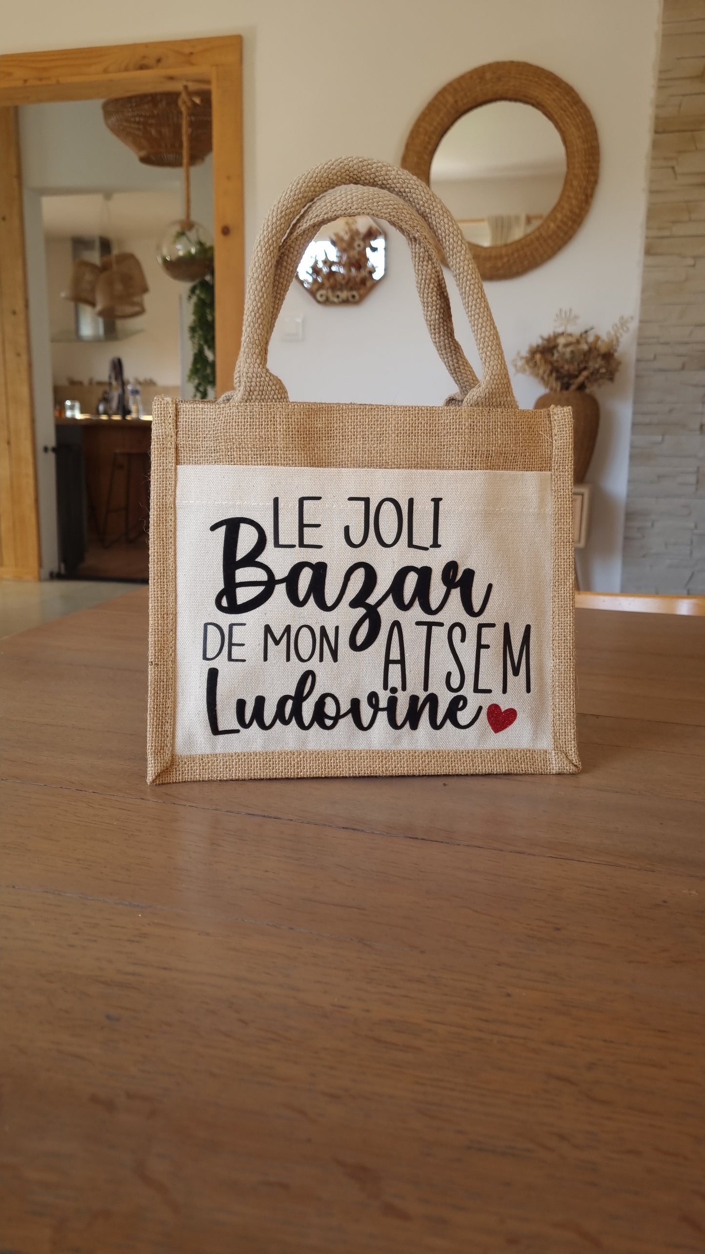 Sac cabas en toile de jute – Cadeau de fin d’année pour maîtresse, Atsem