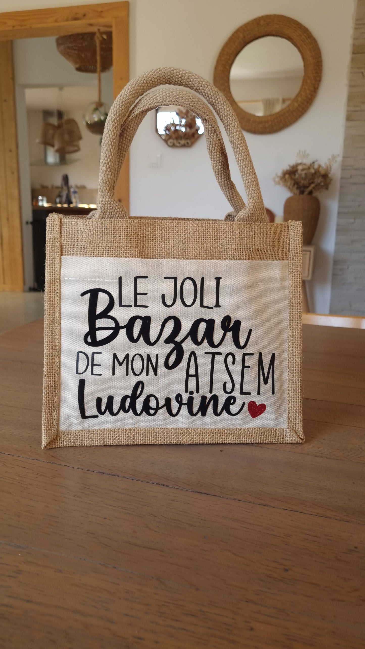 Sac cabas en toile de jute – Cadeau de fin d’année pour maîtresse, Atsem