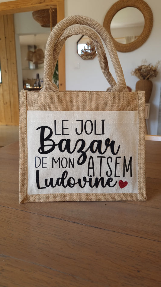 Sac cabas en toile de jute – Cadeau de fin d’année pour maîtresse, Atsem