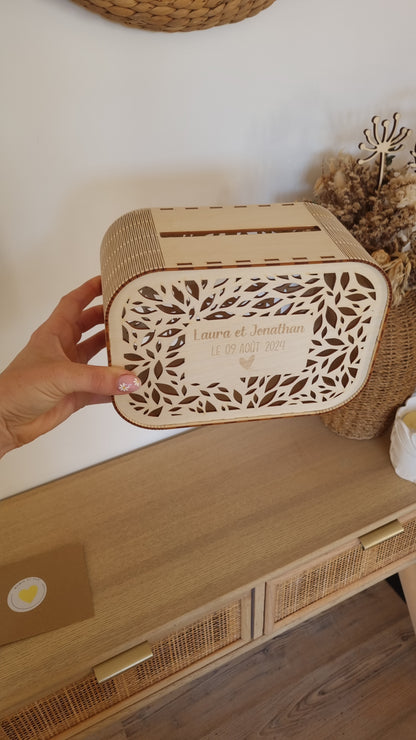 Urne de mariage personnalisable en bois – Un écrin unique pour vos précieux souvenirs