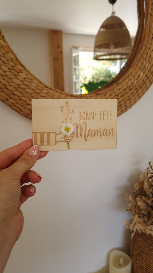 Carte en bois à fleurir – Un mot doux et une vraie fleur pour Maman