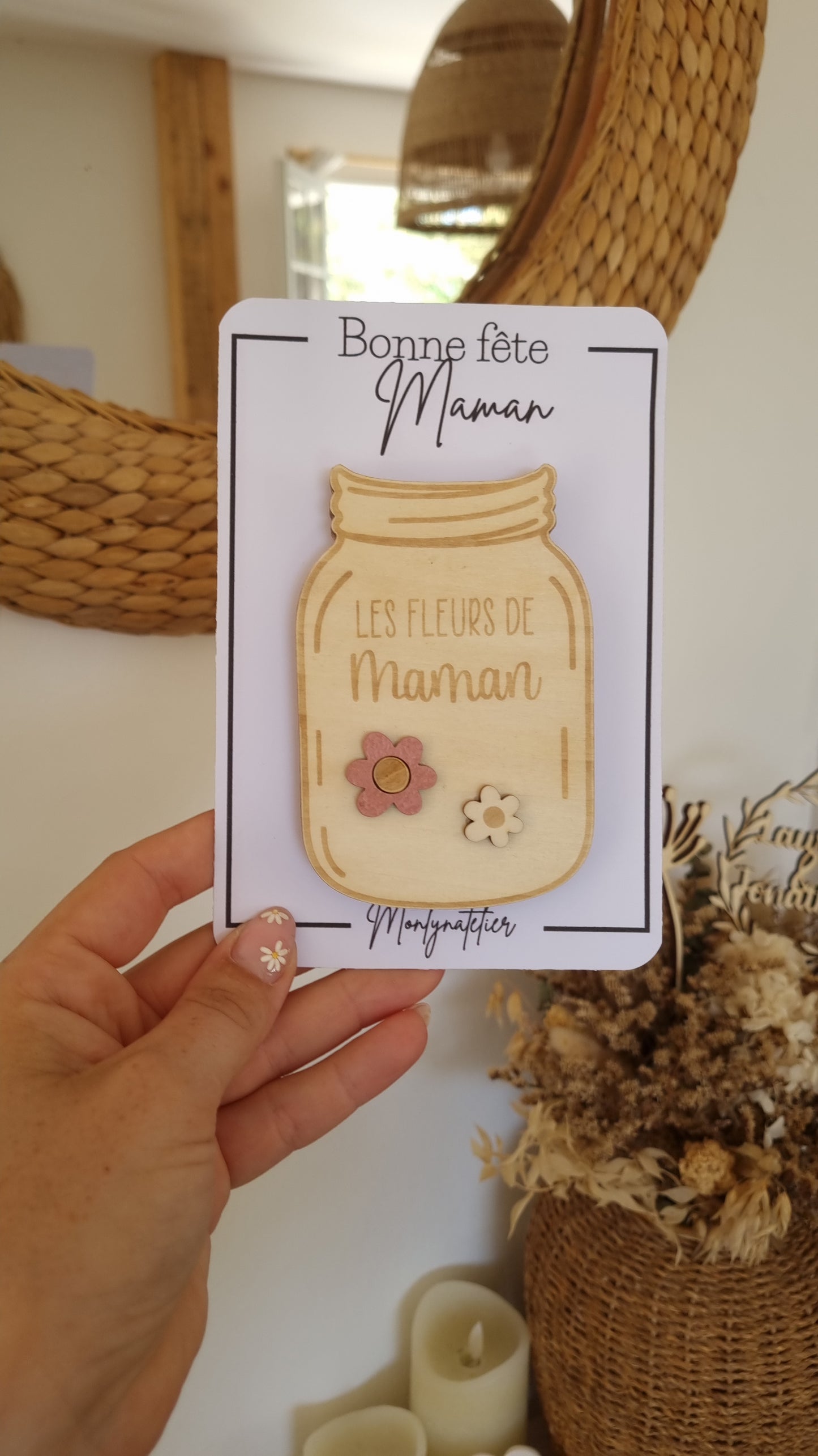 Mini jarre en bois personnalisée – Le bouquet cueilli par les enfants