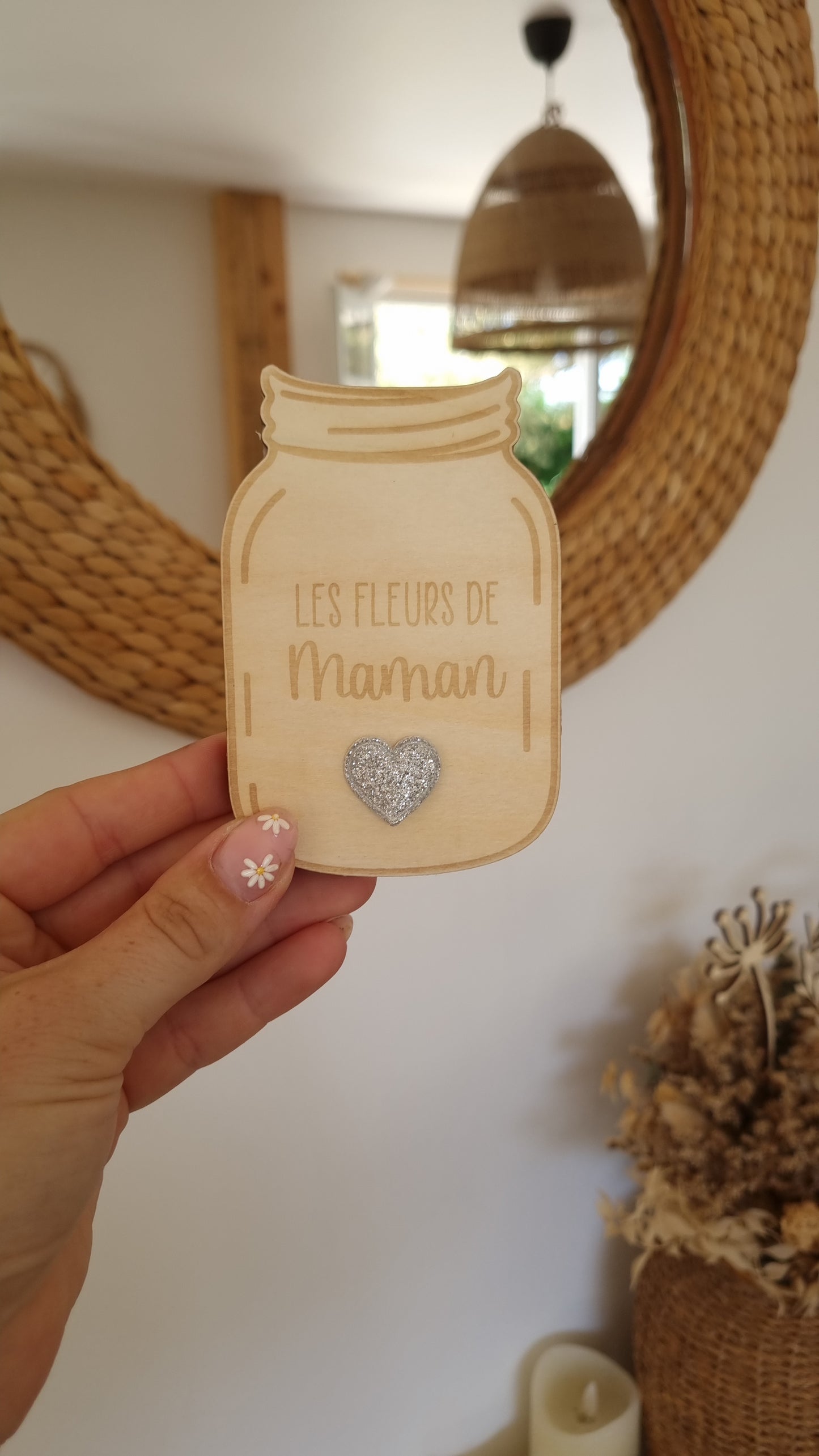 Pot de fleurs en bois à aimanter – Cadeau tendre pour la Fête des Mamans