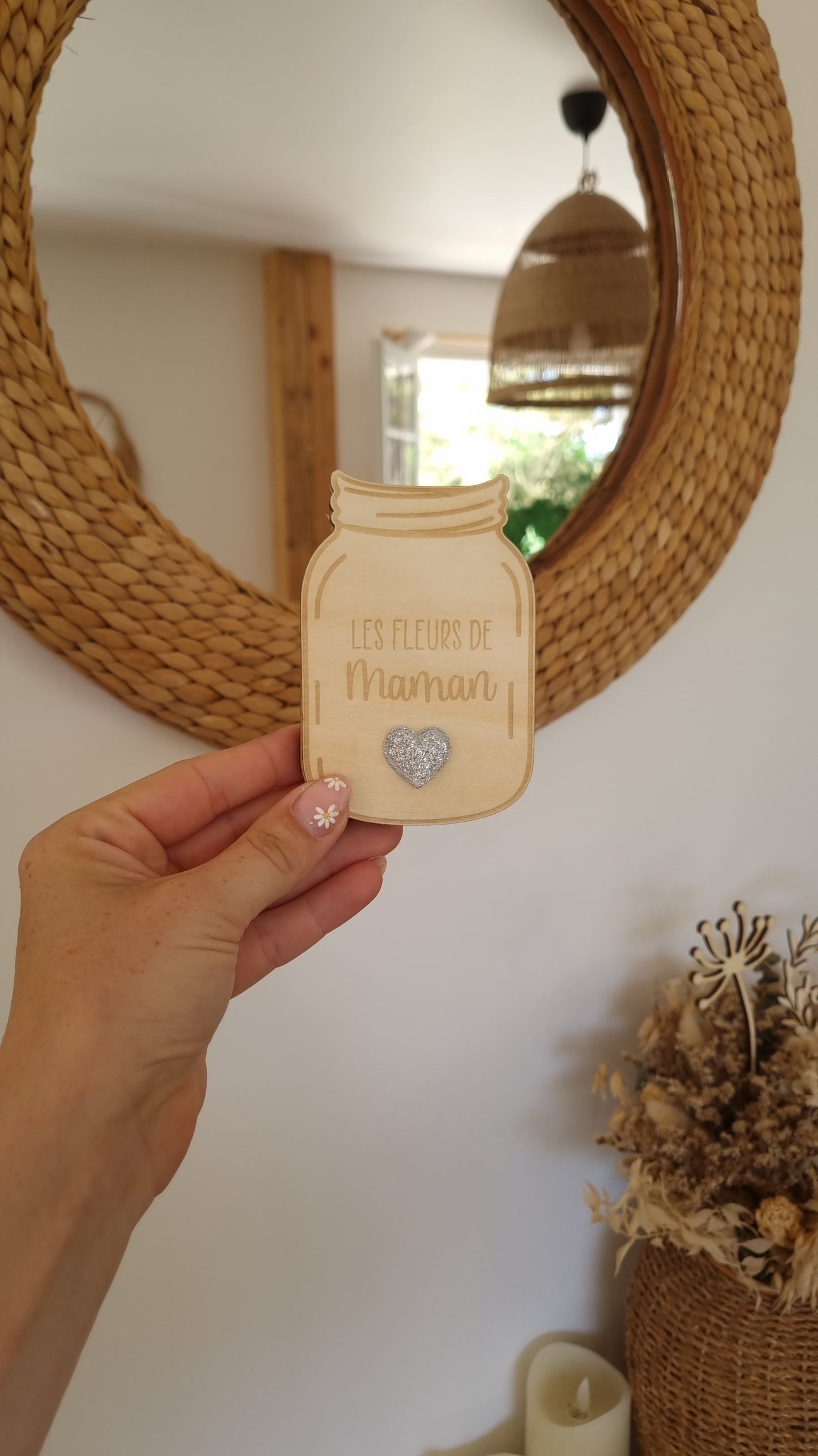 Pot de fleurs en bois à aimanter – Cadeau tendre pour la Fête des Mamans