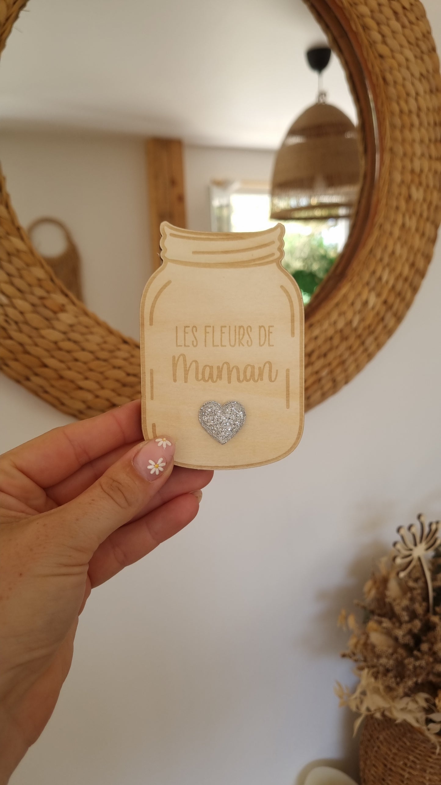 Pot de fleurs en bois à aimanter – Cadeau tendre pour la Fête des Mamans