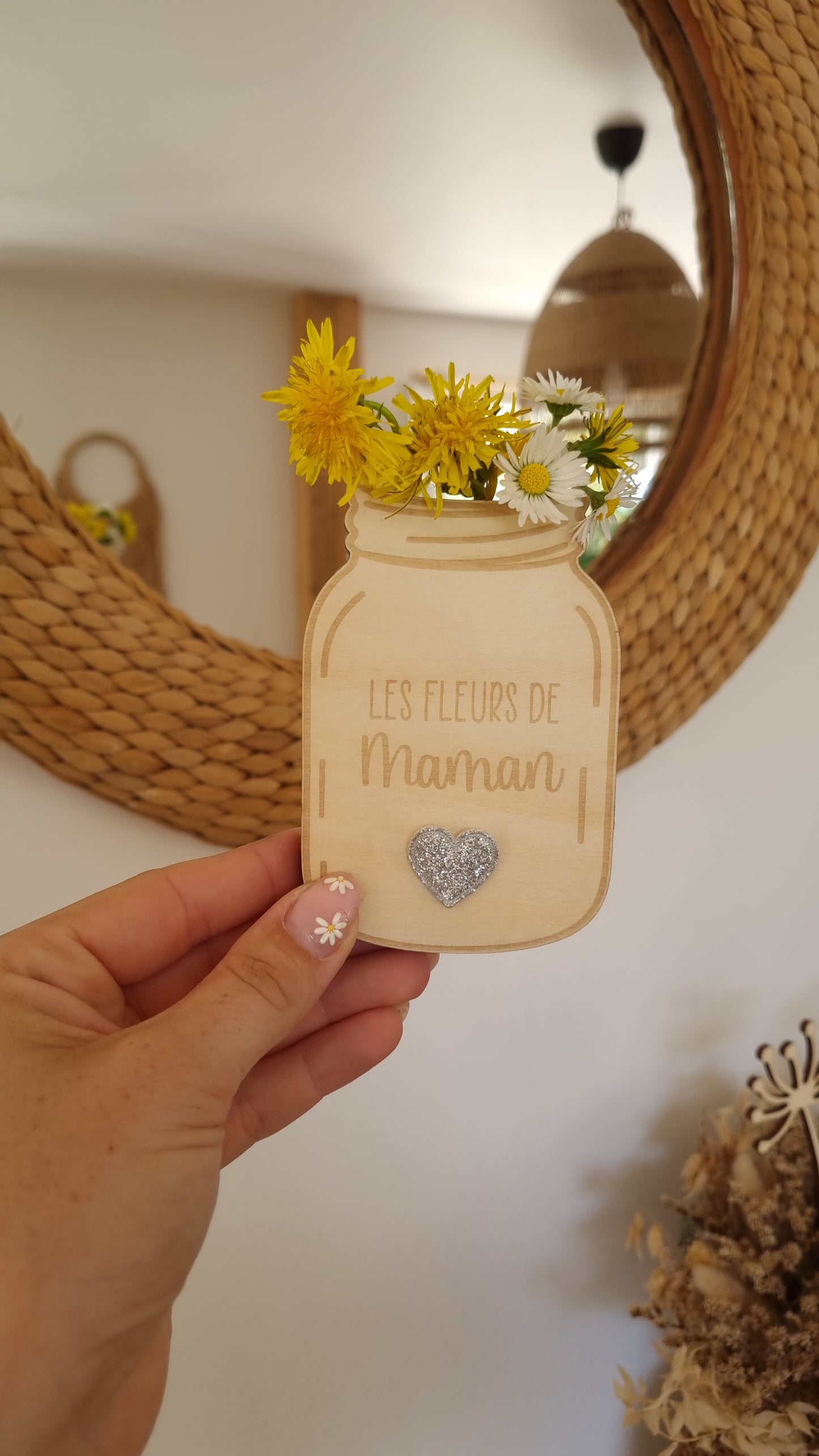 Pot de fleurs en bois à aimanter – Cadeau tendre pour la Fête des Mamans