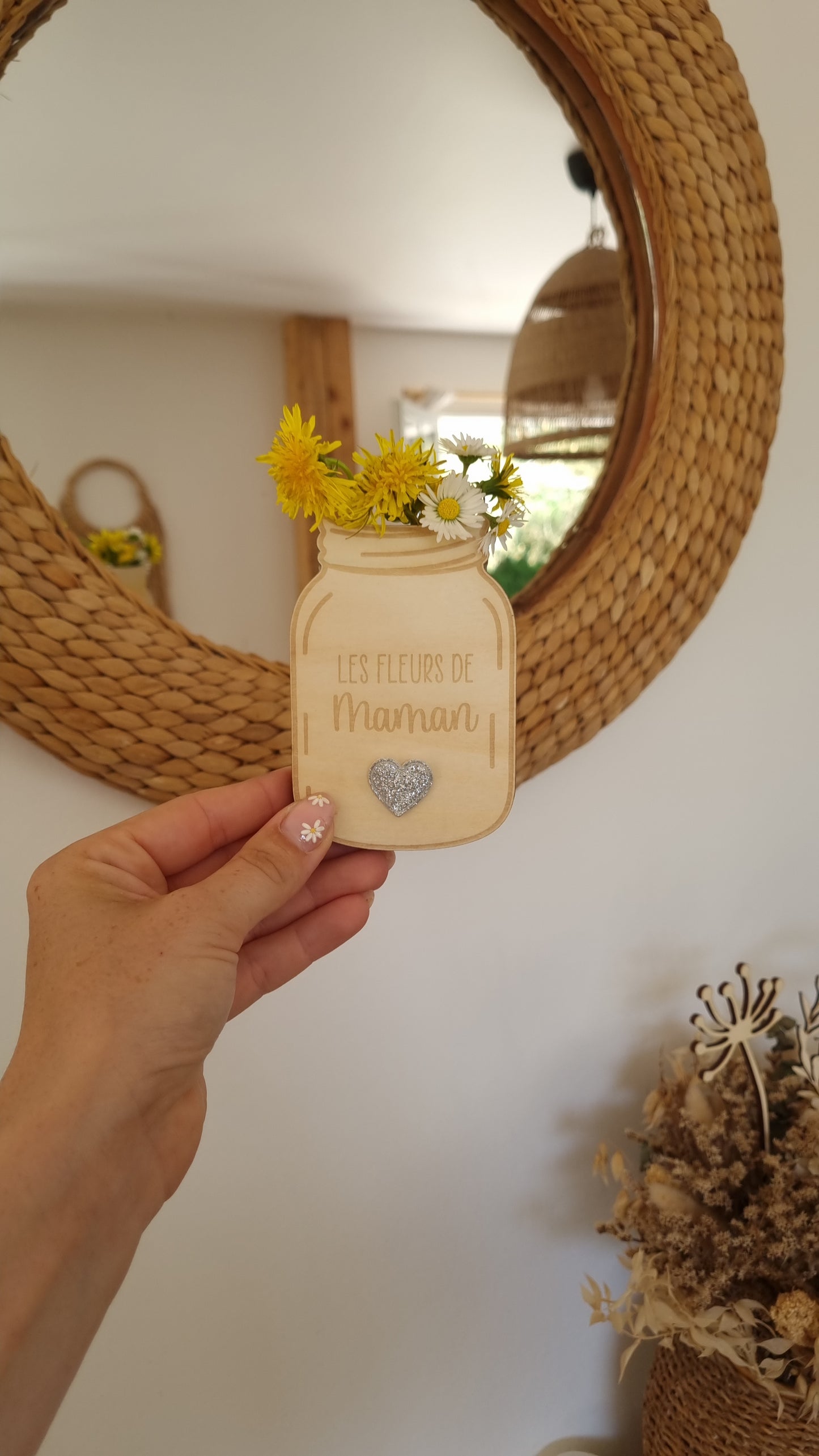Pot de fleurs en bois à aimanter – Cadeau tendre pour la Fête des Mamans