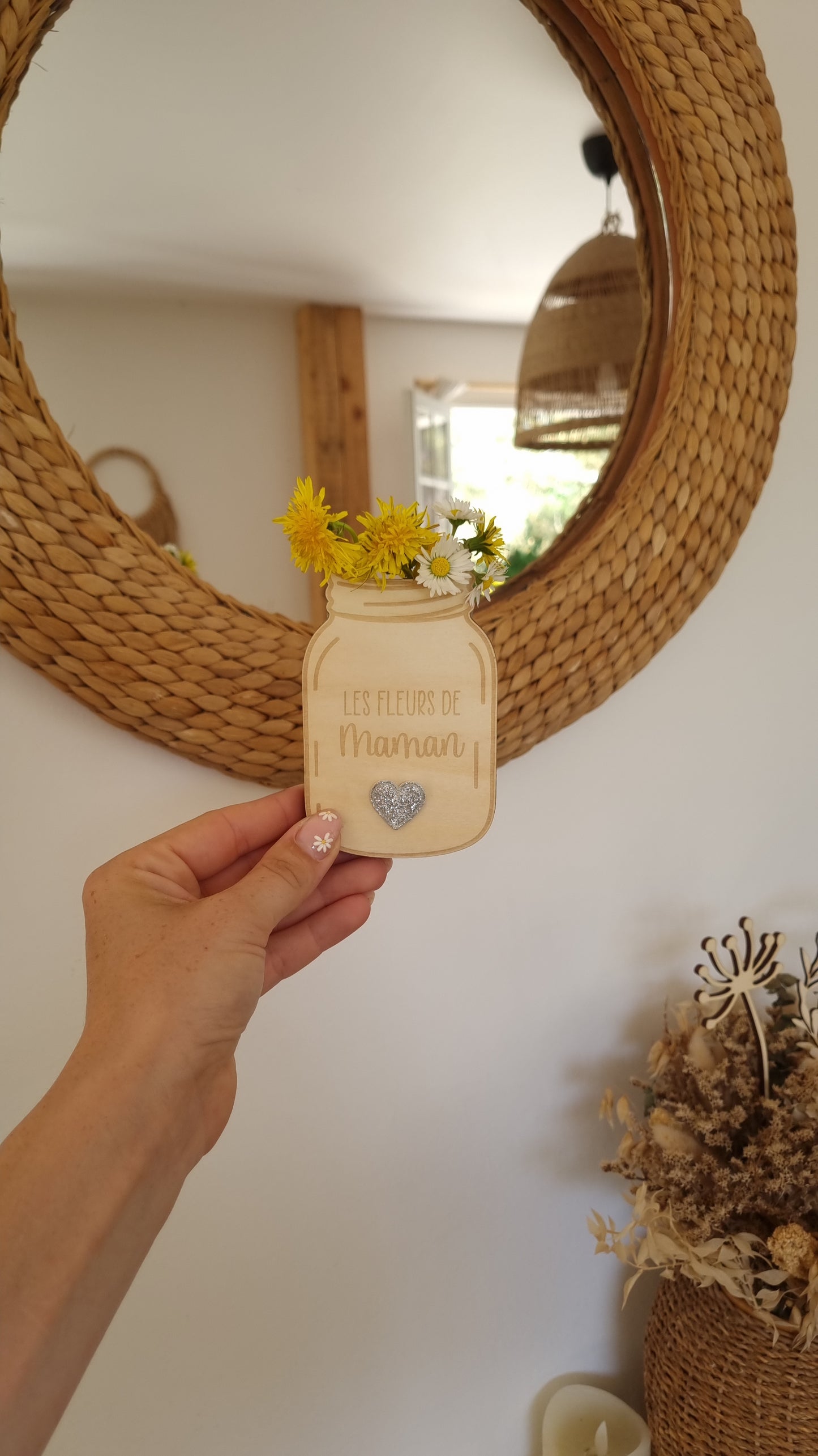 Pot de fleurs en bois à aimanter – Cadeau tendre pour la Fête des Mamans