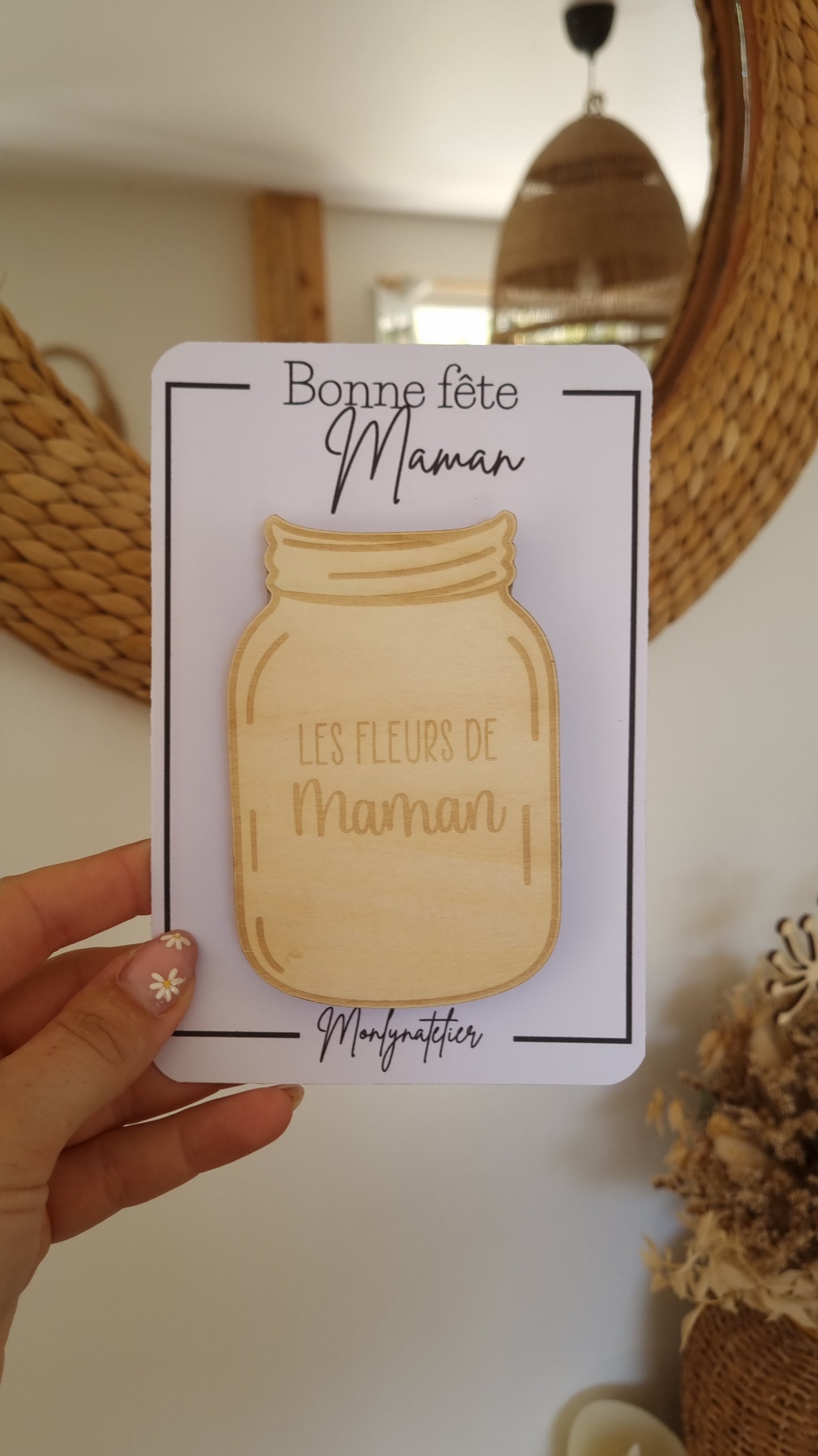 Pot de fleurs en bois à aimanter – Cadeau tendre pour la Fête des Mamans