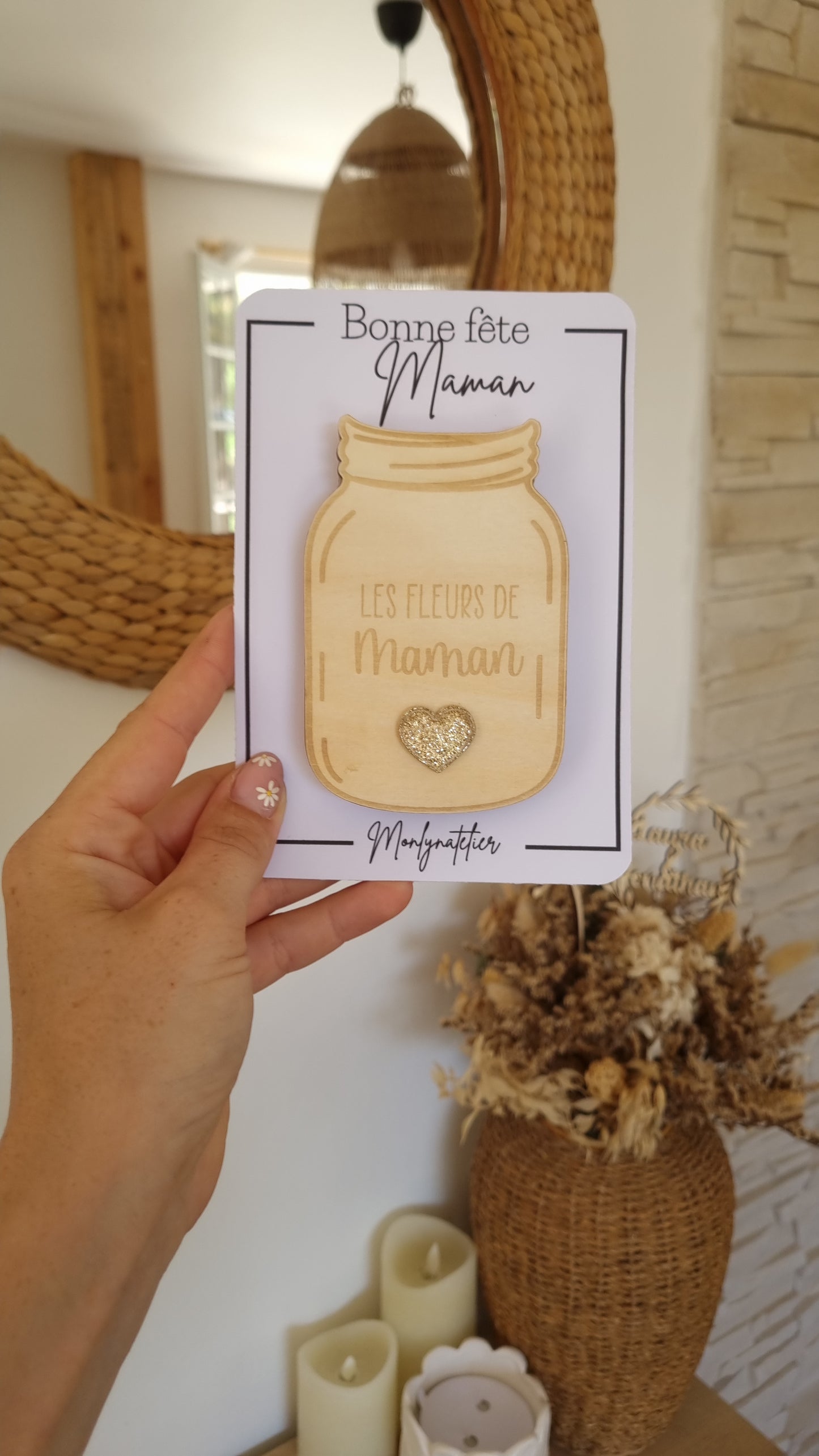 Pot de fleurs en bois à aimanter – Cadeau tendre pour la Fête des Mamans