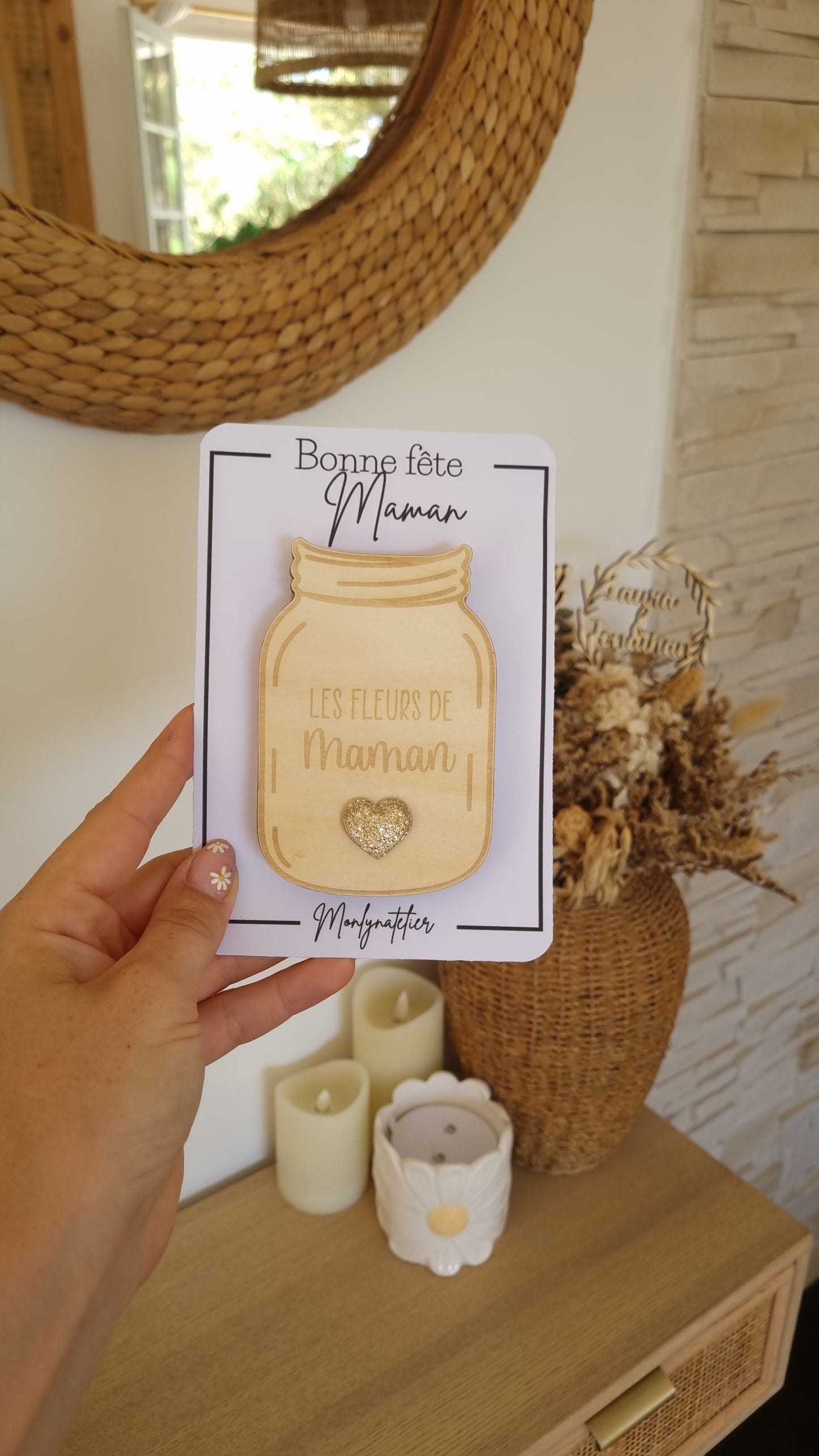 Pot de fleurs en bois à aimanter – Cadeau tendre pour la Fête des Mamans