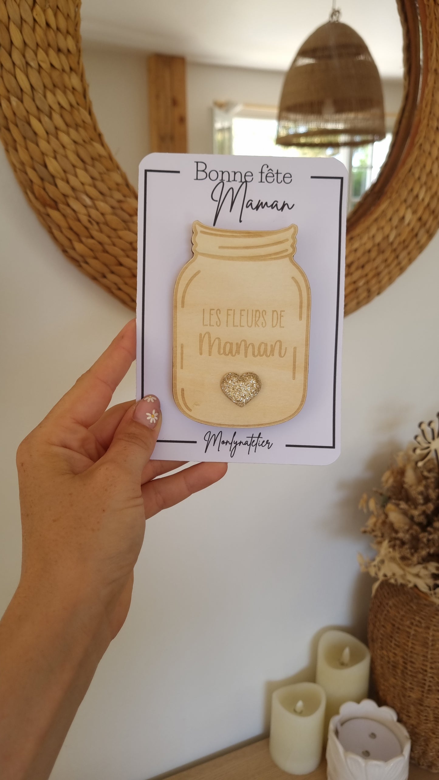 Pot de fleurs en bois à aimanter – Cadeau tendre pour la Fête des Mamans