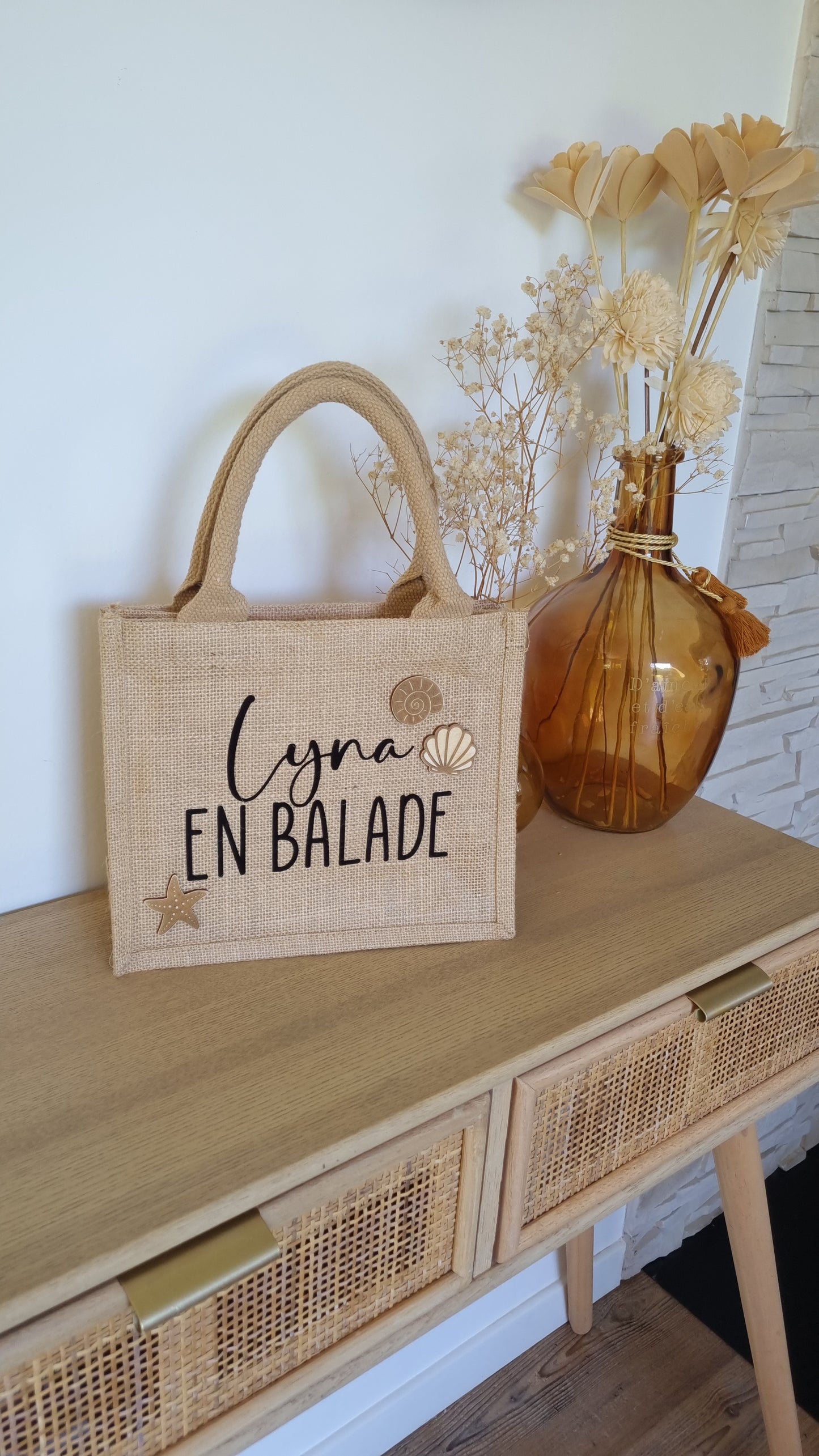 Sac cabas en toile de jute coquillages et crustacés