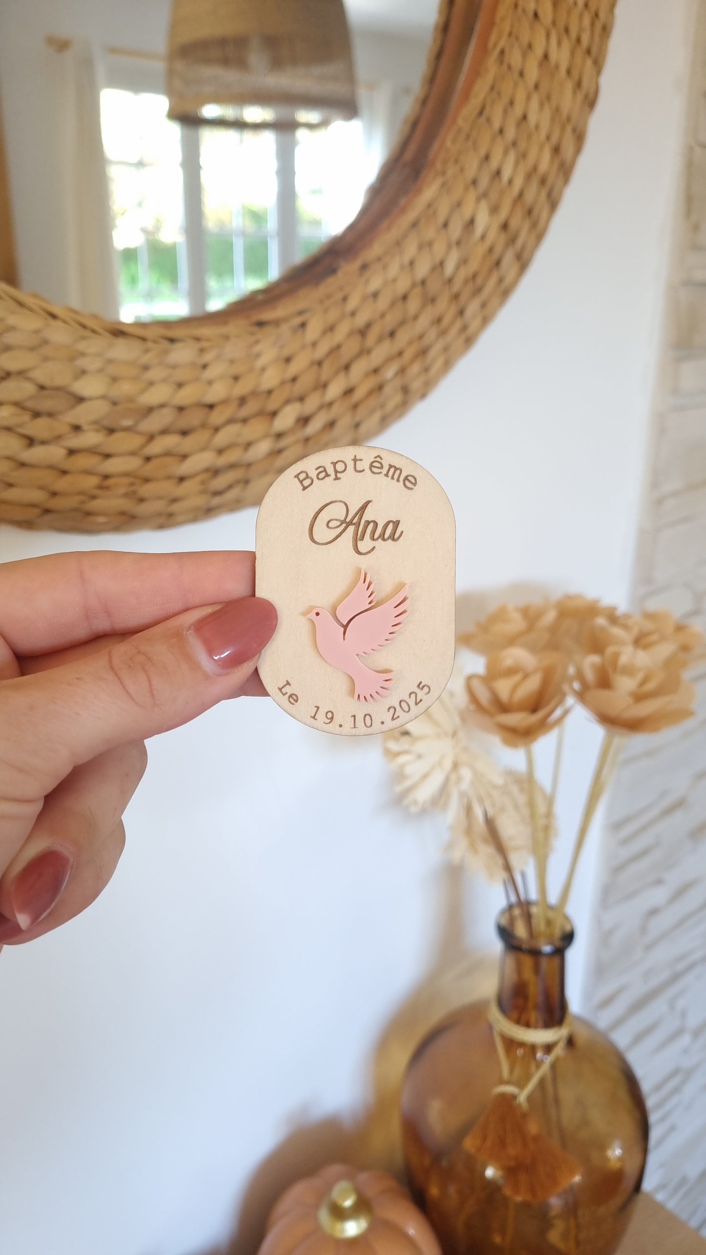 Cadeaux invités en bois personnalisés pour baptême