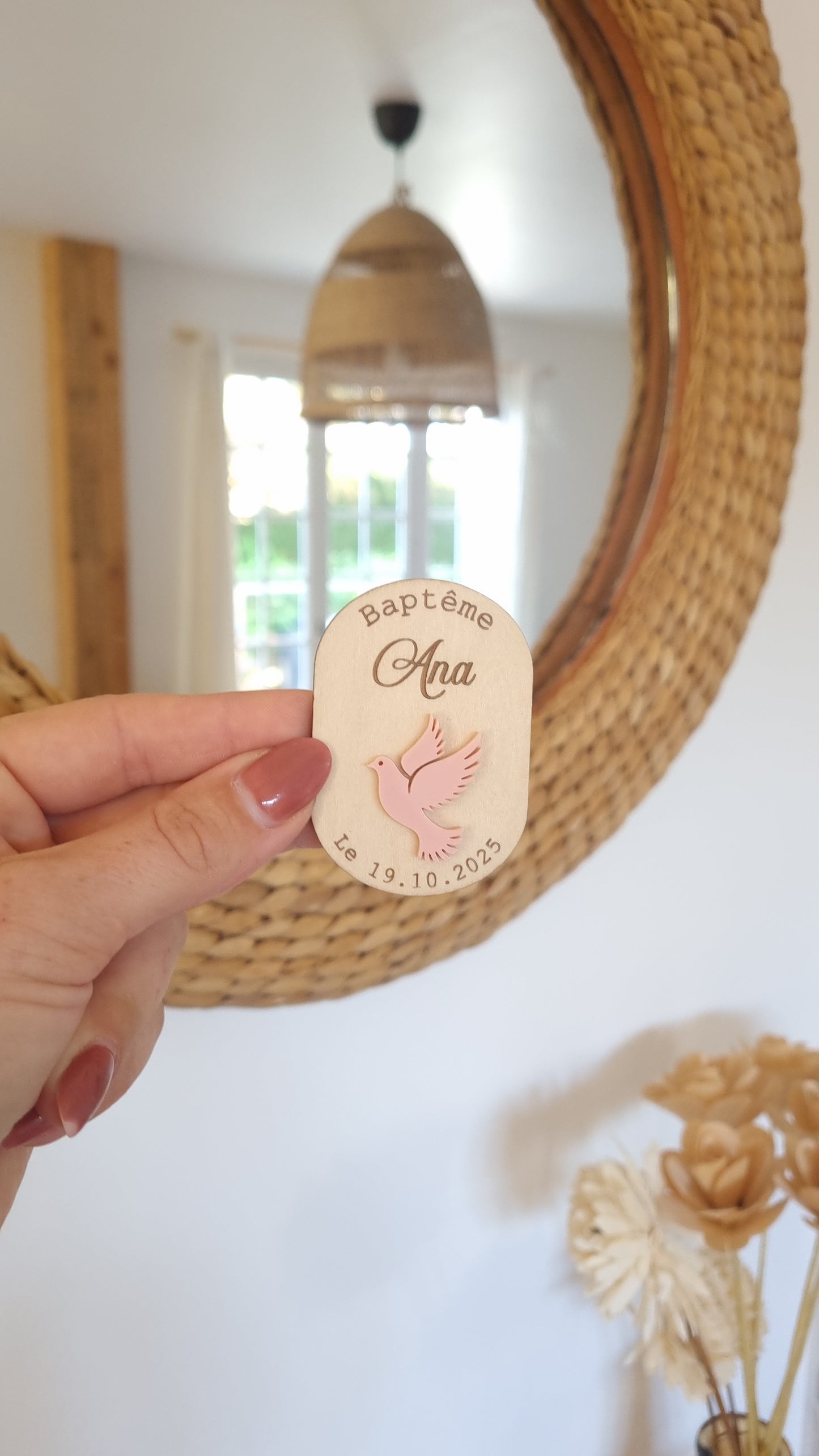 Cadeaux invités en bois personnalisés pour baptême