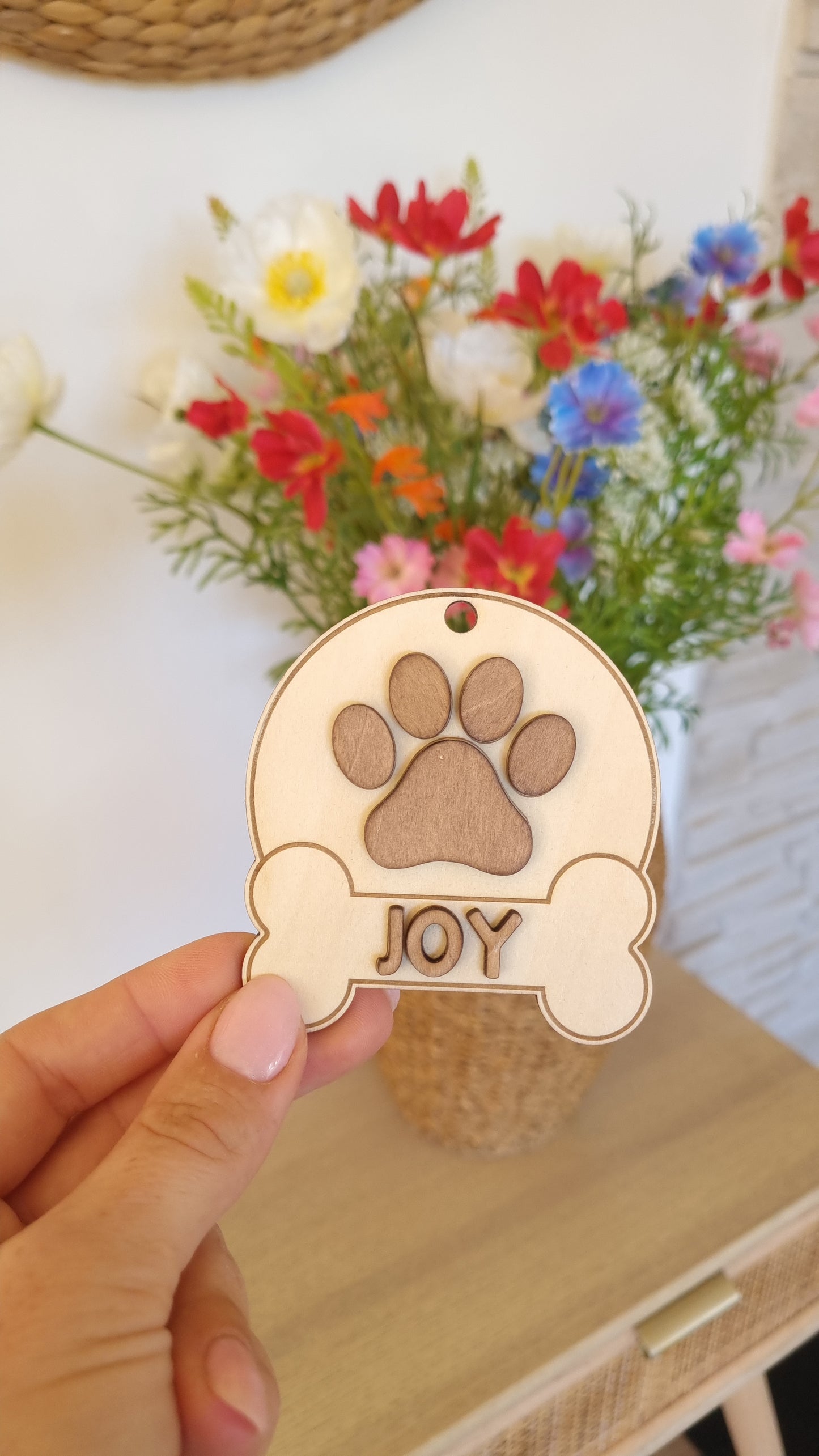 Boules de Noël en bois chien