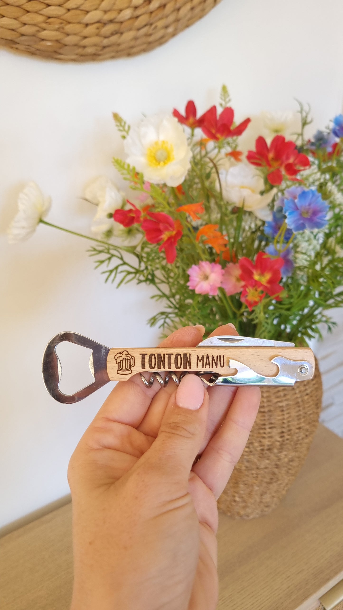 Limonadier décapsuleur en bois personnalisé