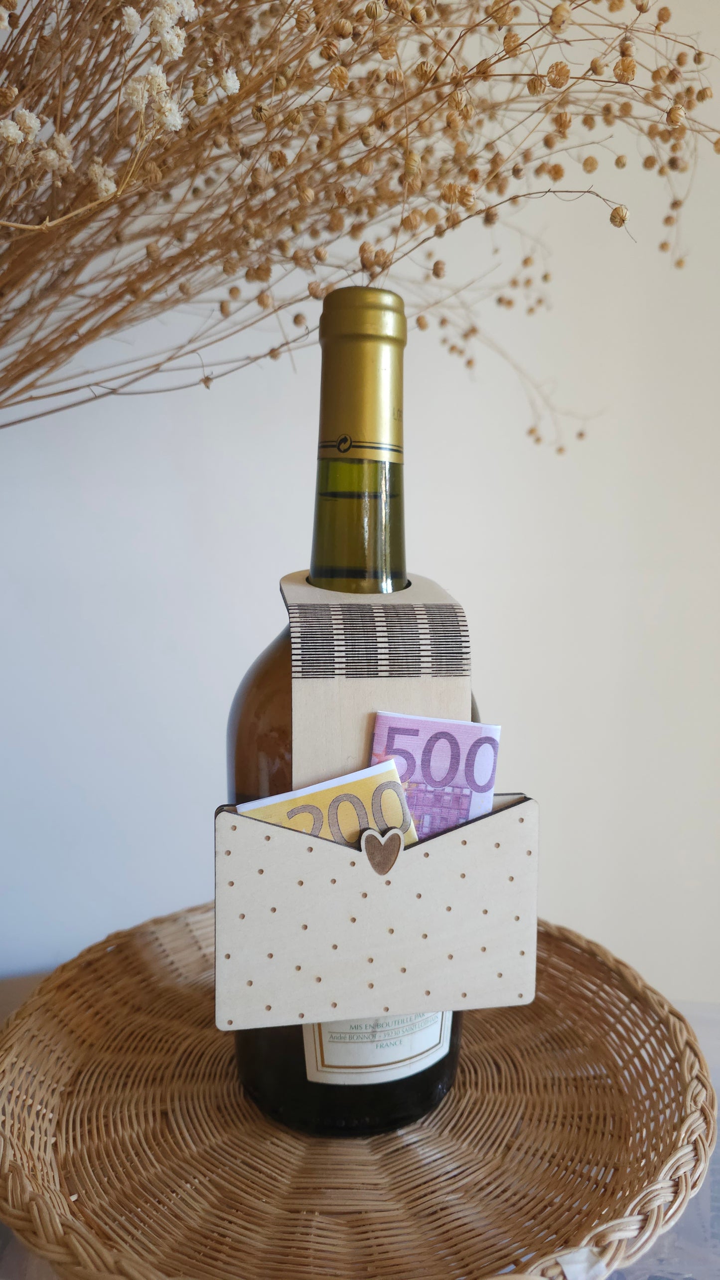 Etiquette à bouteille en bois pour offrir de l’argent – Cadeau original et personnalisé - Saint-Valentin