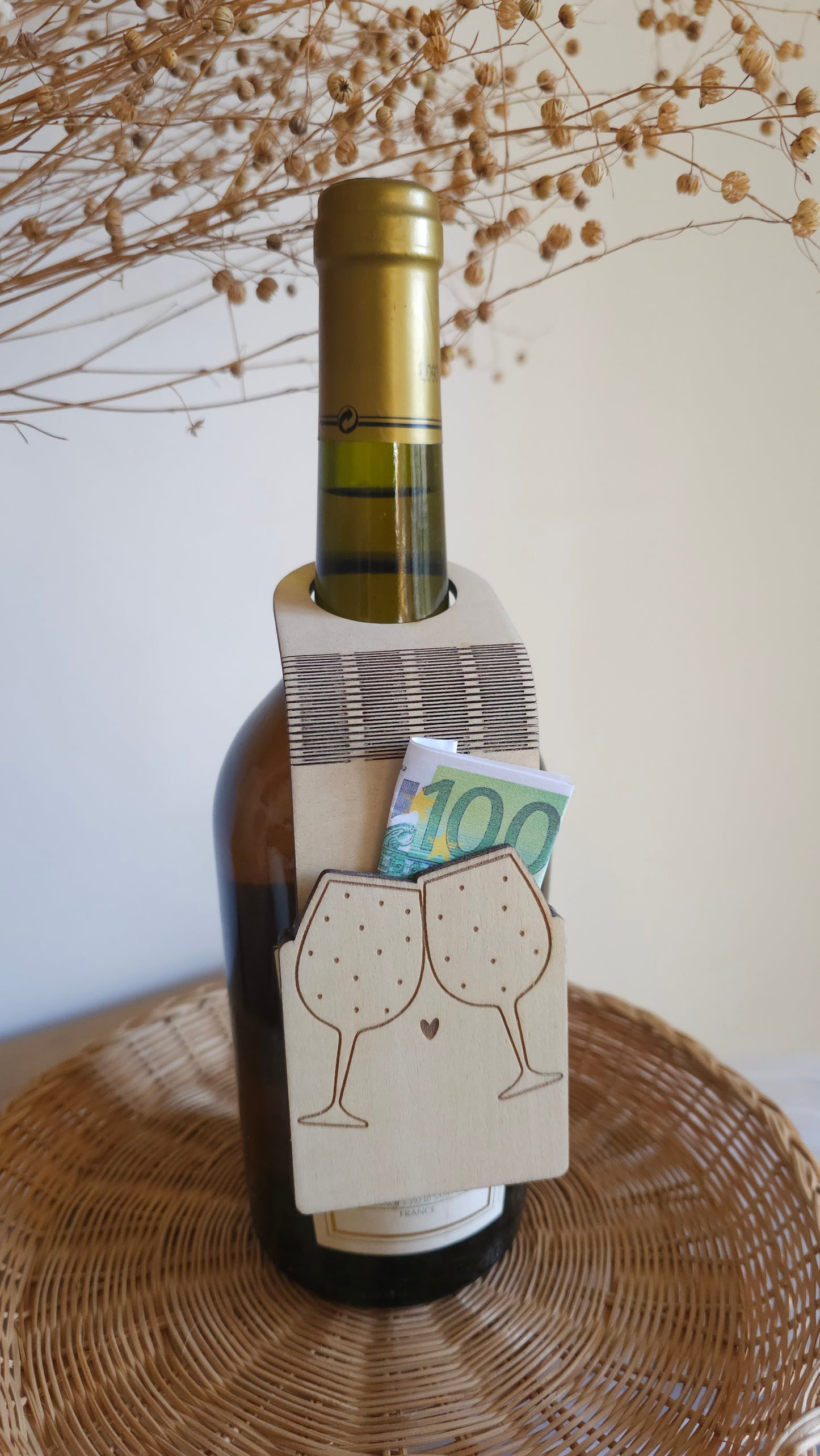 Etiquette à bouteille en bois pour offrir de l’argent – Cadeau original et personnalisé - Saint-Valentin