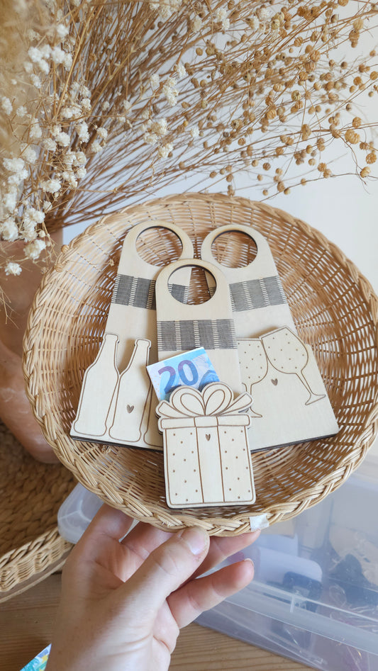Etiquette à bouteille en bois pour offrir de l’argent – Cadeau original et personnalisé