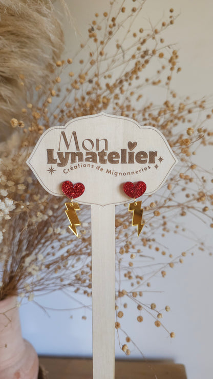 Boucles d'oreilles éclairs et cœur