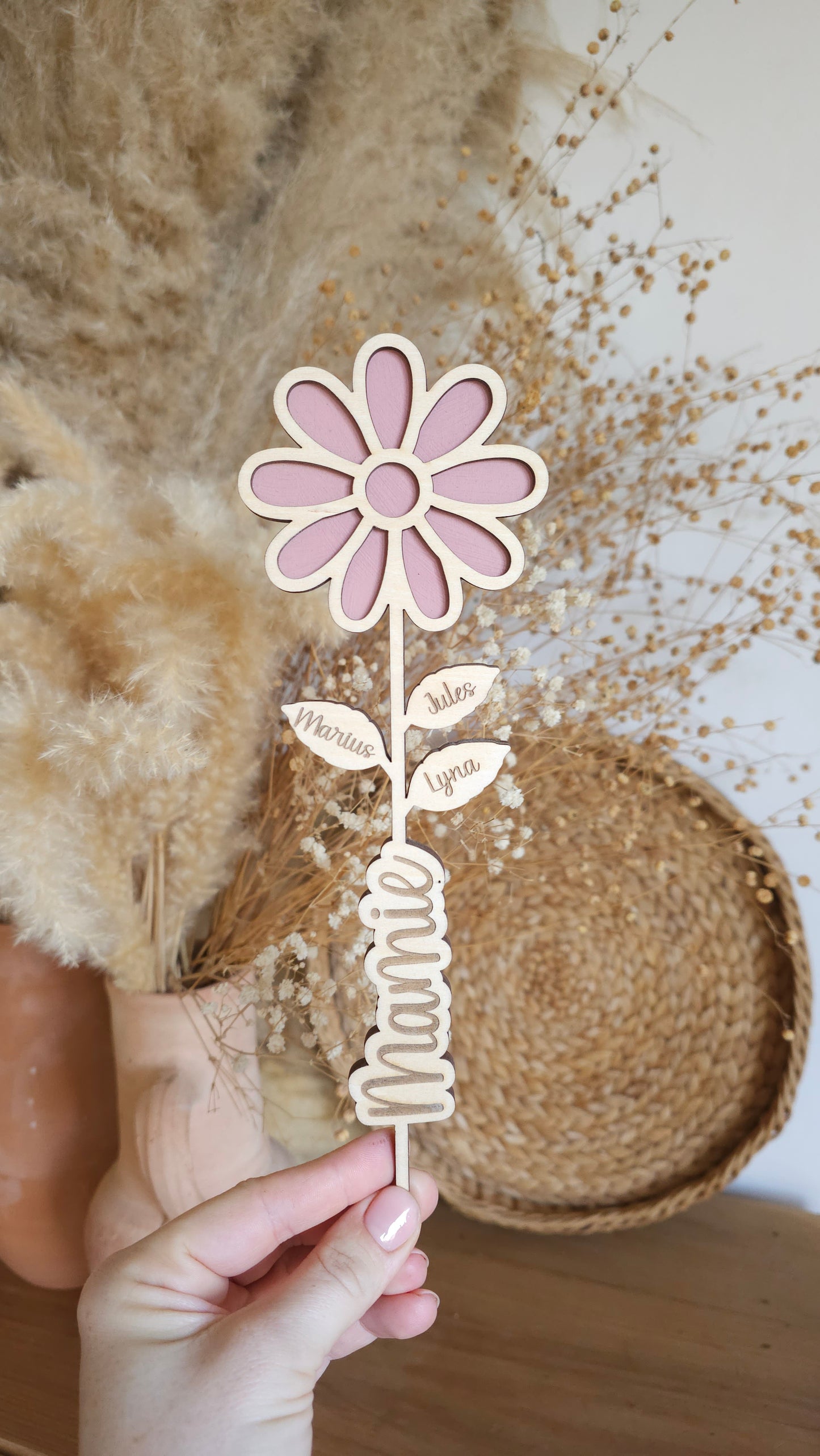 Fleurs en bois personnalisées – Mamie