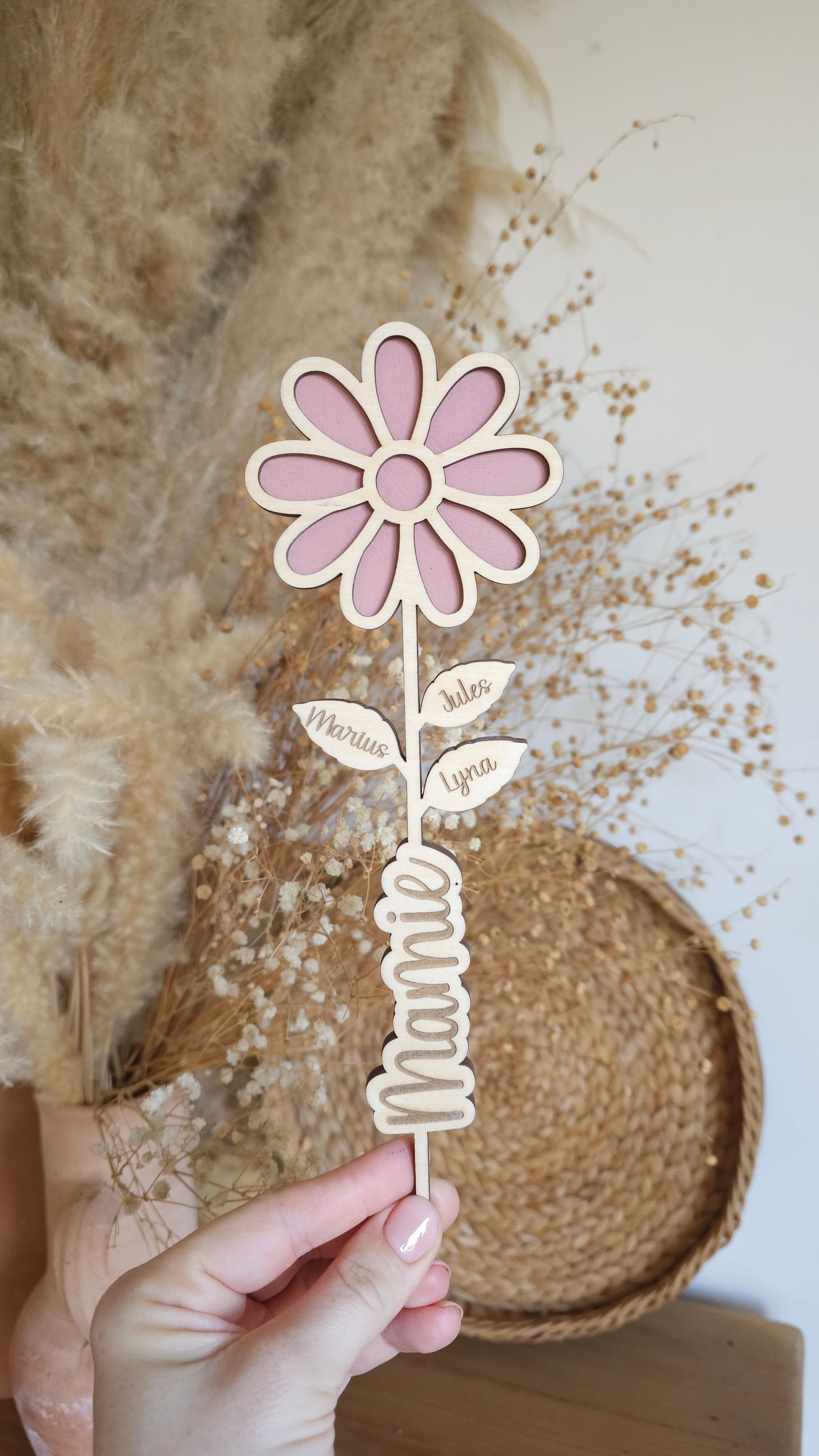 Fleurs en bois personnalisées – Mamie