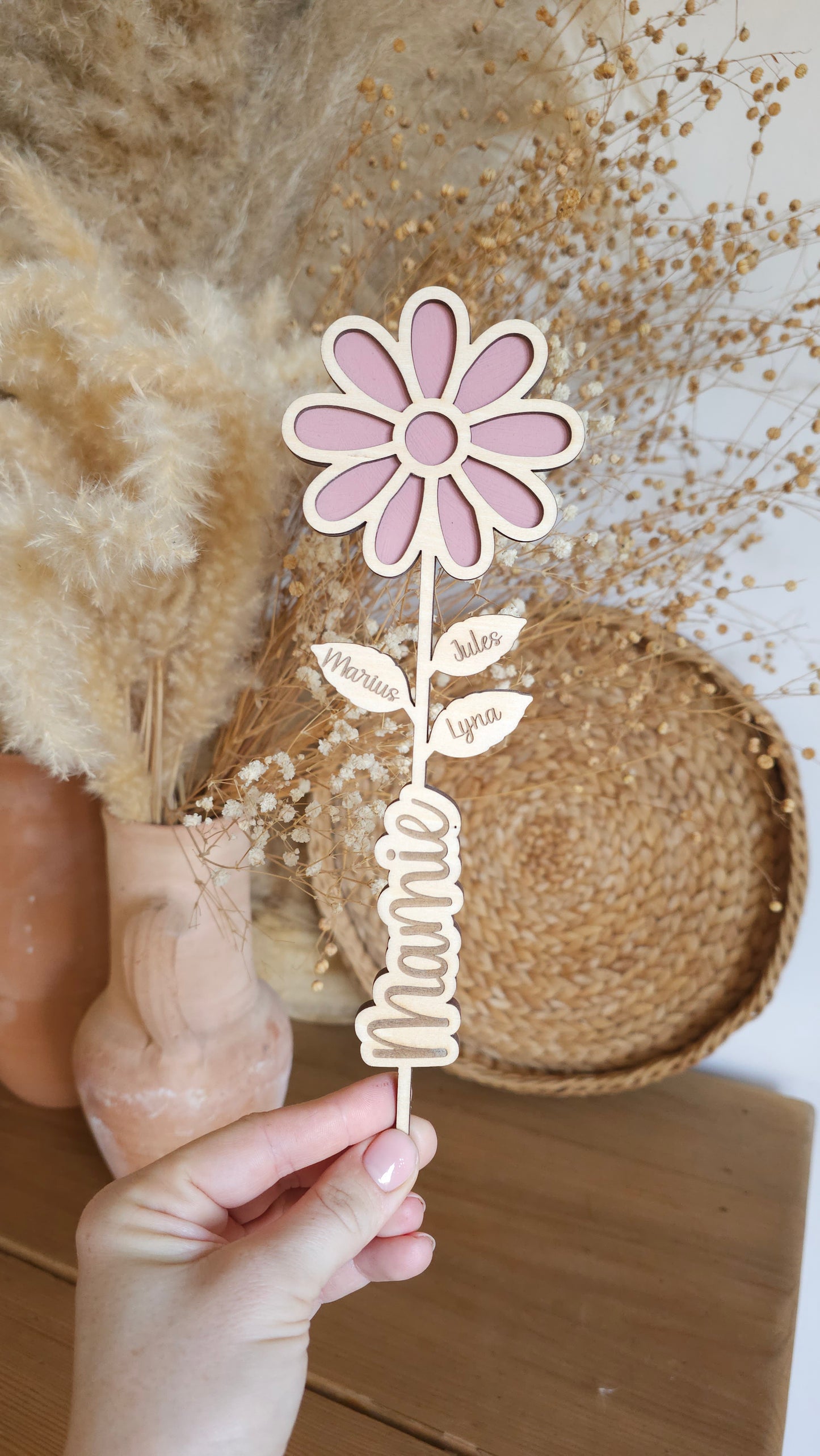 Fleurs en bois personnalisées – Mamie
