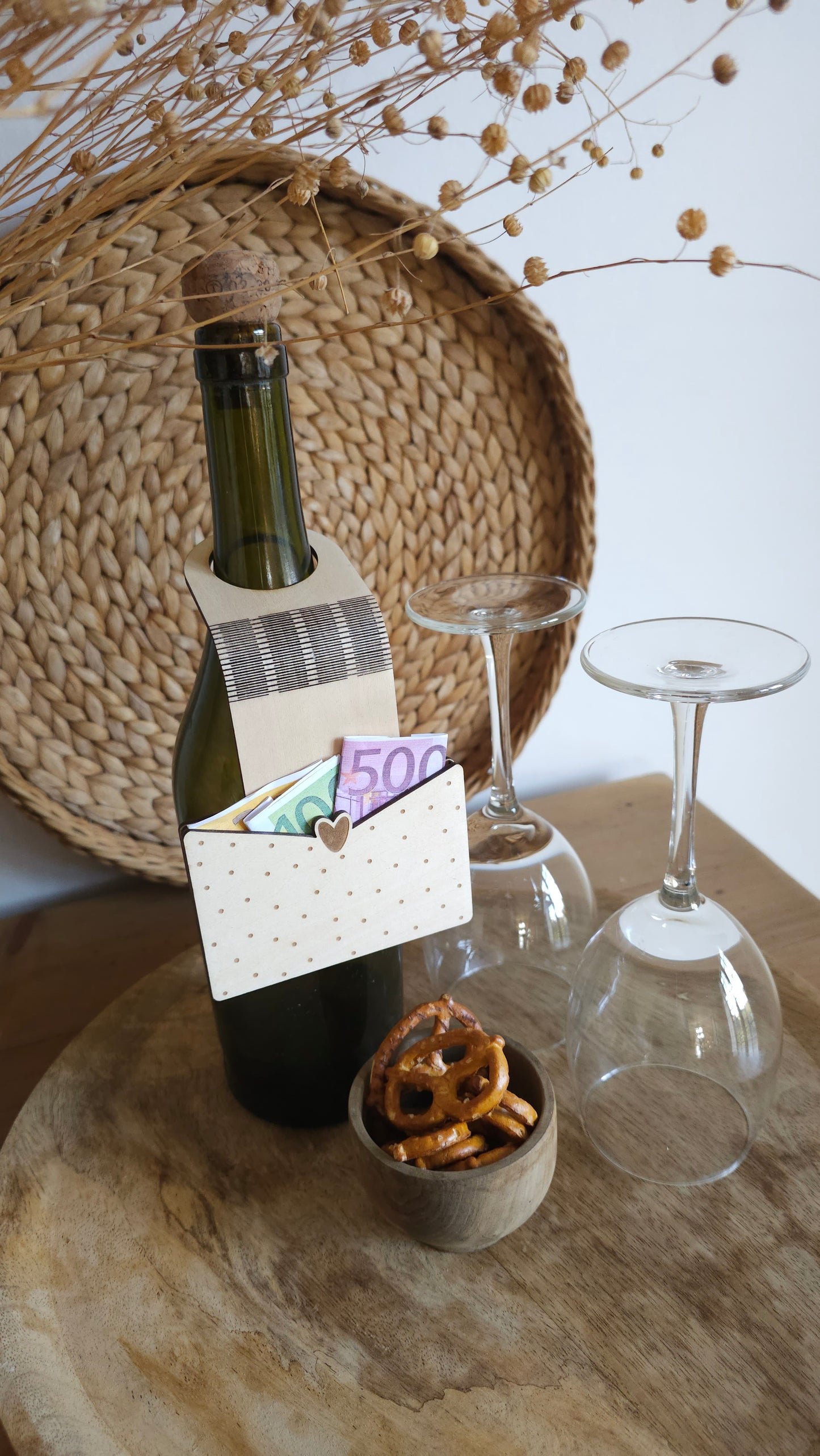 Etiquette à bouteille en bois pour offrir de l’argent – Cadeau original et personnalisé - Saint-Valentin