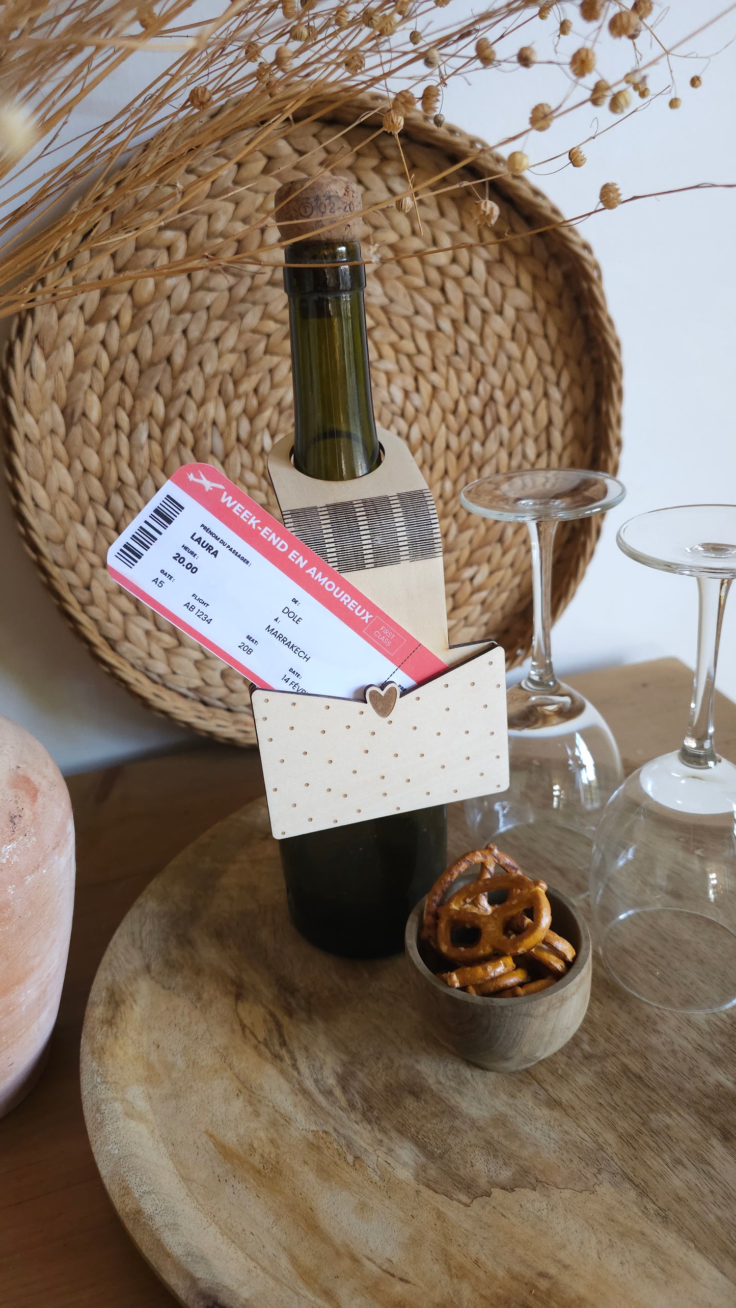 Etiquette à bouteille en bois pour offrir de l’argent – Cadeau original et personnalisé - Saint-Valentin