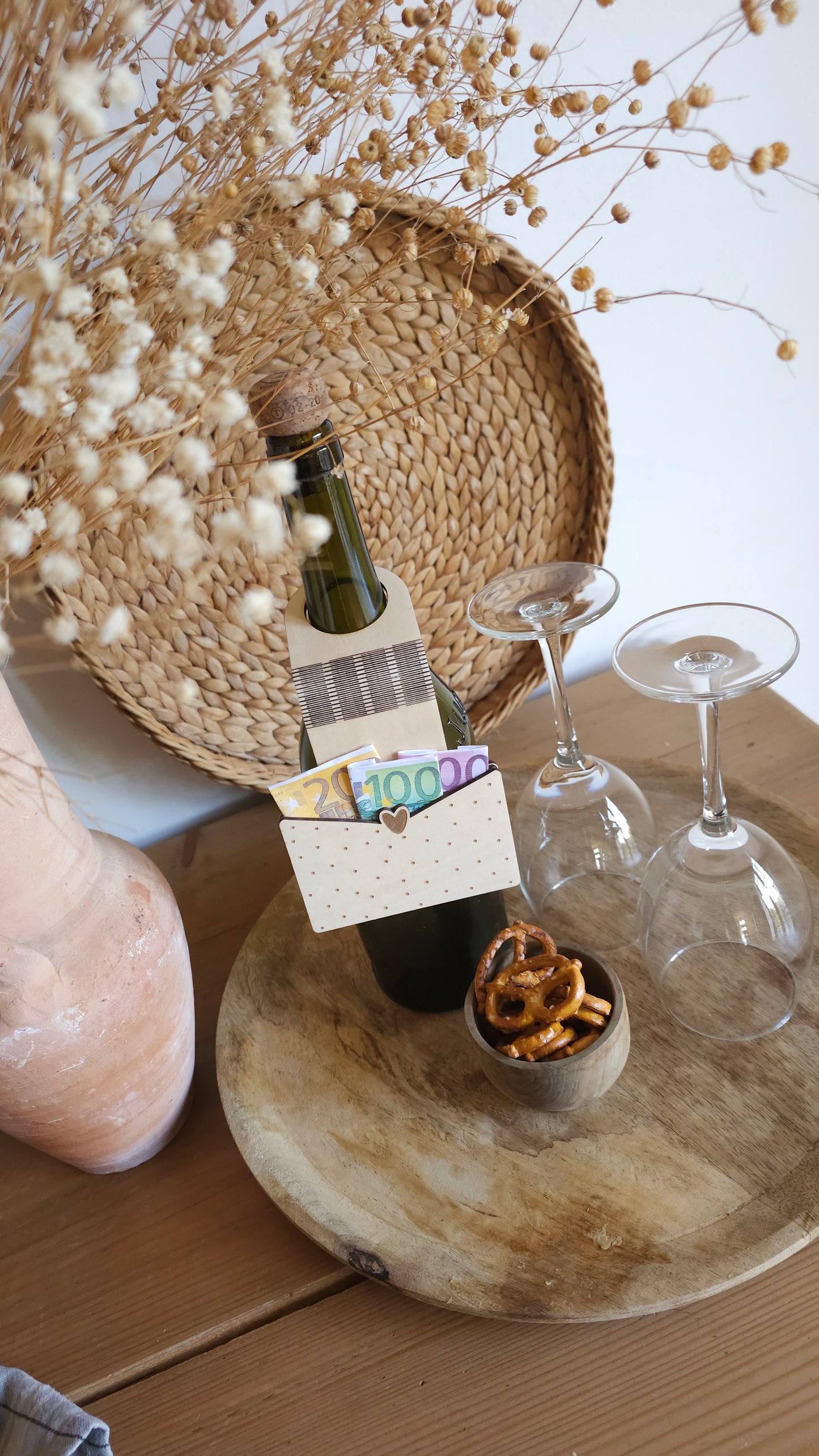 Etiquette à bouteille en bois pour offrir de l’argent – Cadeau original et personnalisé - Saint-Valentin