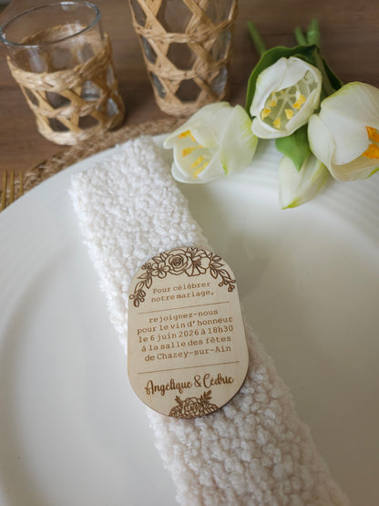 Aimant invitation de mariage en bois personnalisable