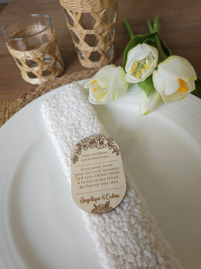 Aimant invitation de mariage en bois personnalisable