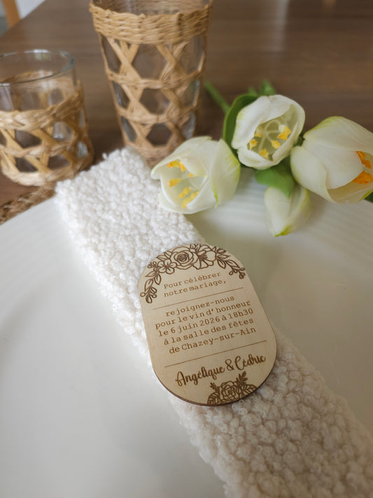 Aimant invitation de mariage en bois personnalisable