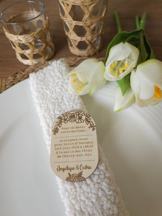 Aimant invitation de mariage en bois personnalisable