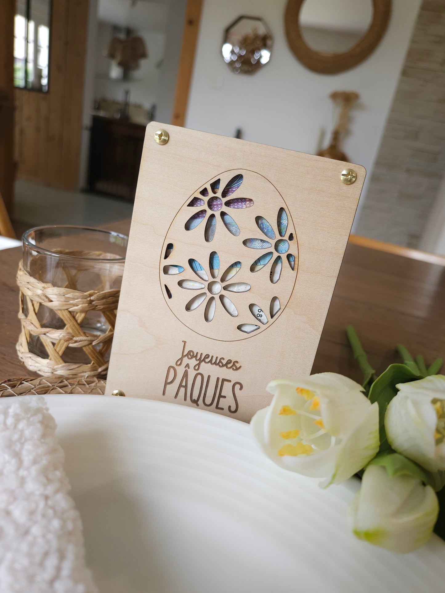 Carte en bois billets spéciale Pâques