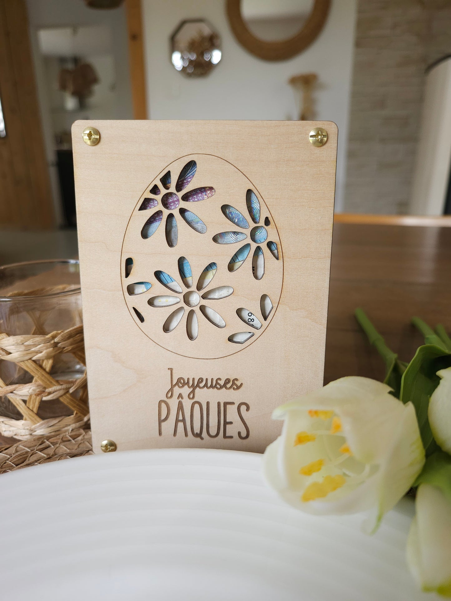 Carte en bois billets spéciale Pâques